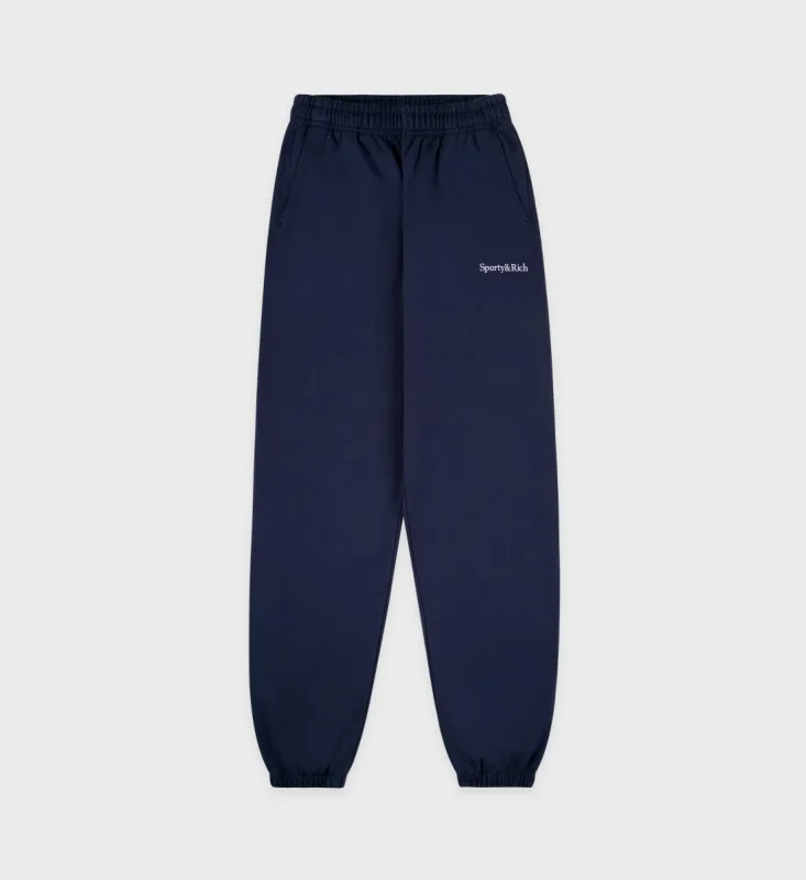 Serif Logo Sweatpant - Navy/White sold by Sporty and Rich