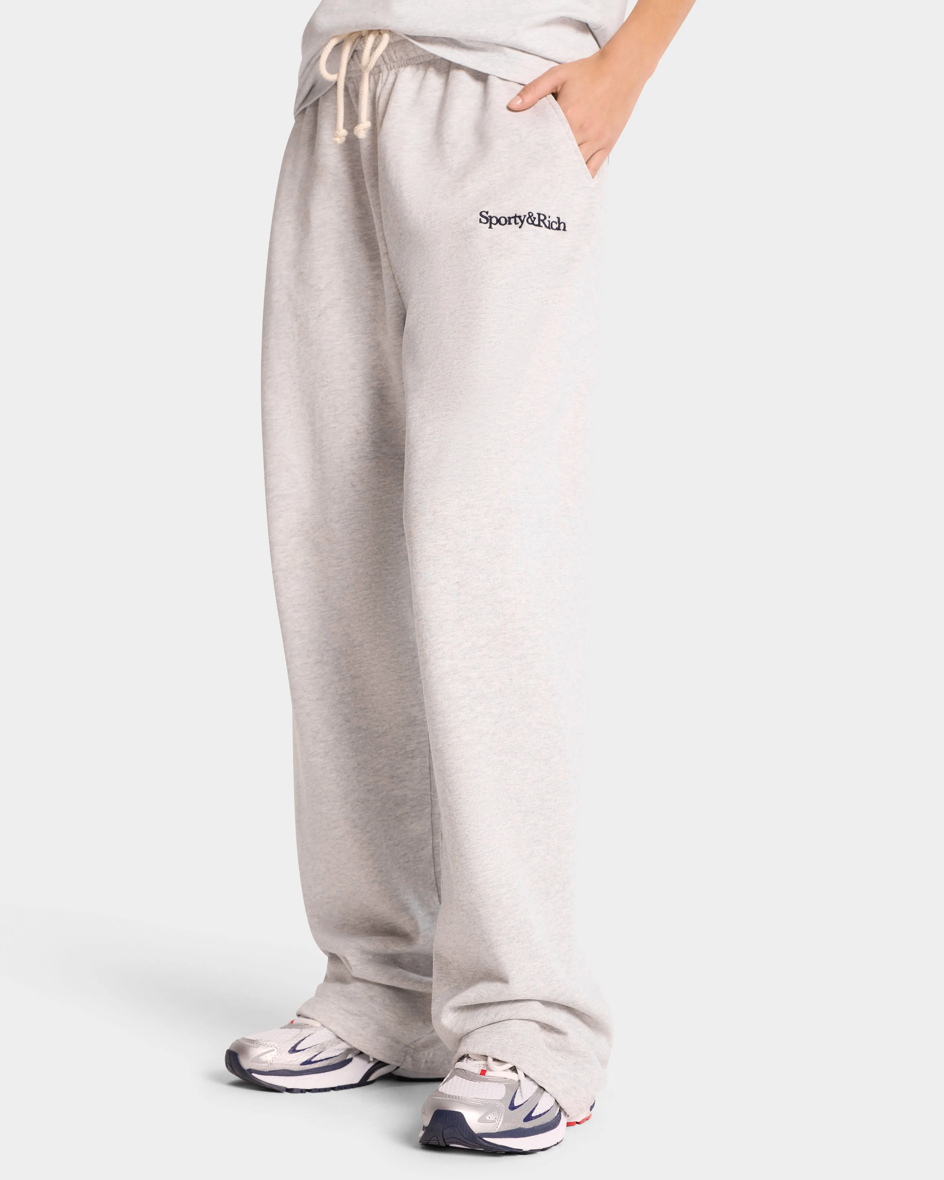 Serif Logo Straight Leg Sweatpant - Heather Gray/Navy sold by Sporty and Rich product image thumbnail 4