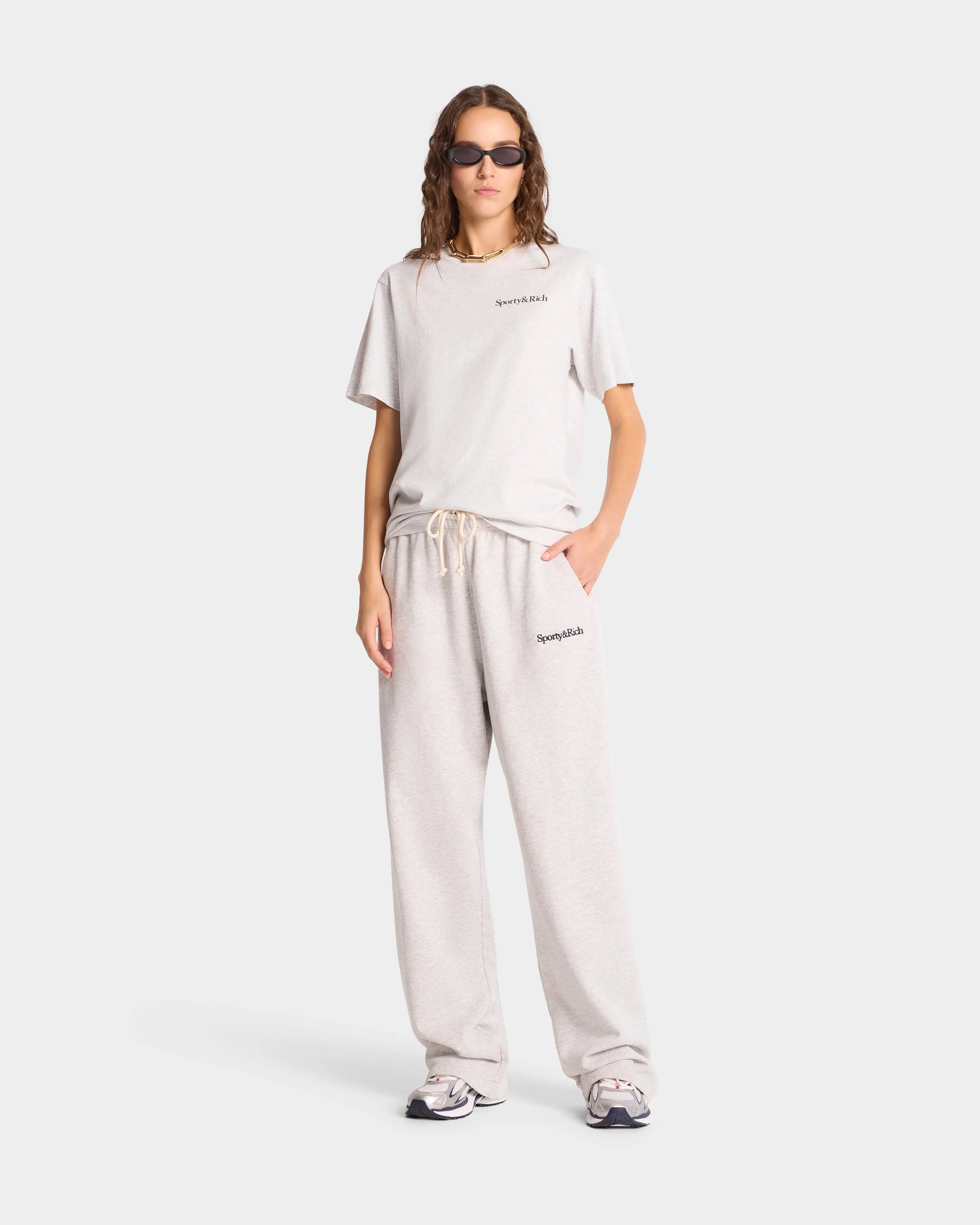 Serif Logo Straight Leg Sweatpant - Heather Gray/Navy sold by Sporty and Rich product image thumbnail 3