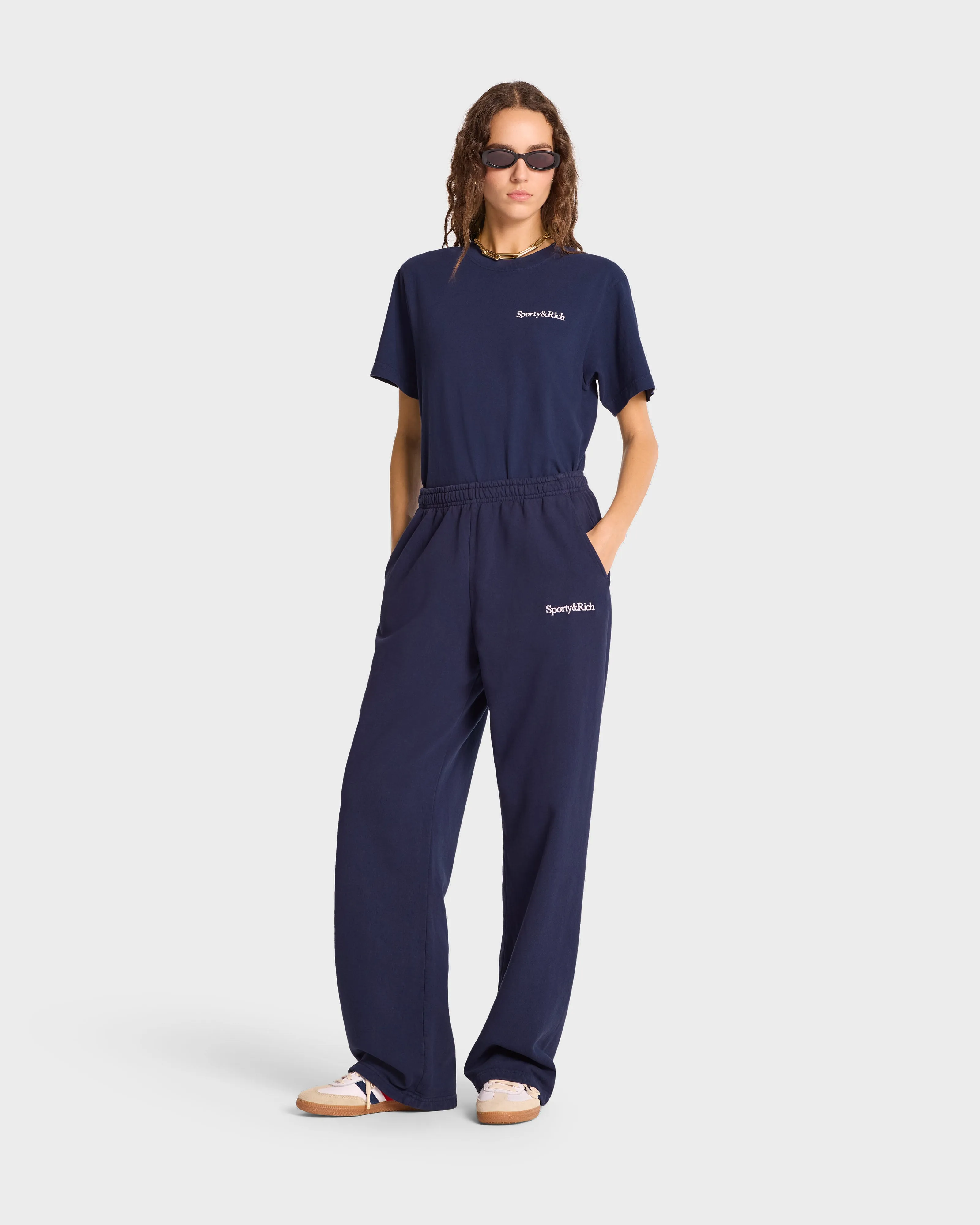 Serif Logo Straight Leg Sweatpant - Navy/White sold by Sporty and Rich product image thumbnail 3