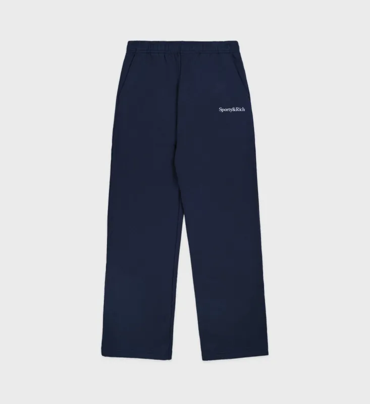 Serif Logo Straight Leg Sweatpant - Navy/White sold by Sporty and Rich