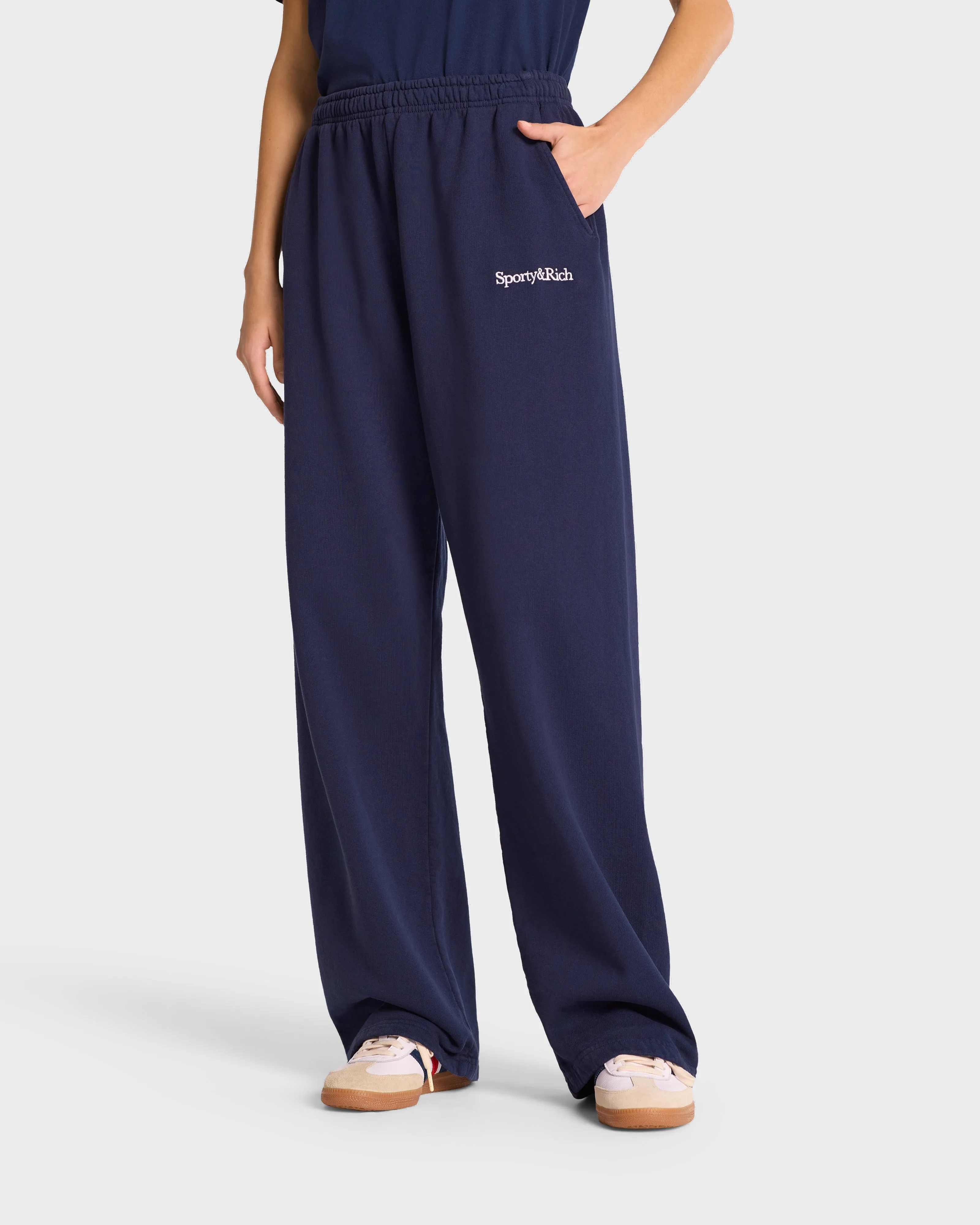 Serif Logo Straight Leg Sweatpant - Navy/White sold by Sporty and Rich product image thumbnail 4