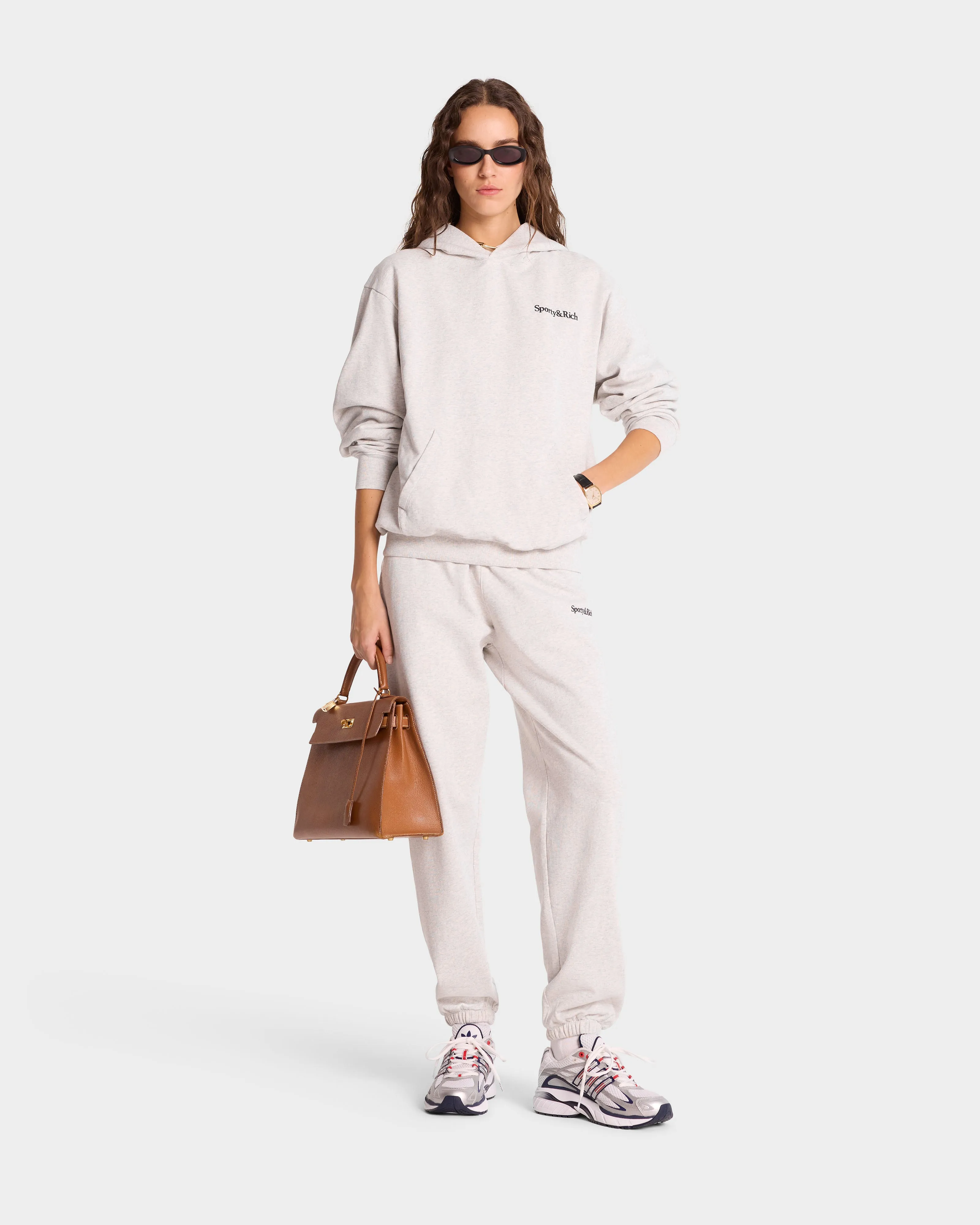 Serif Logo Hoodie - Heather Gray/Navy sold by Sporty and Rich product image thumbnail 4