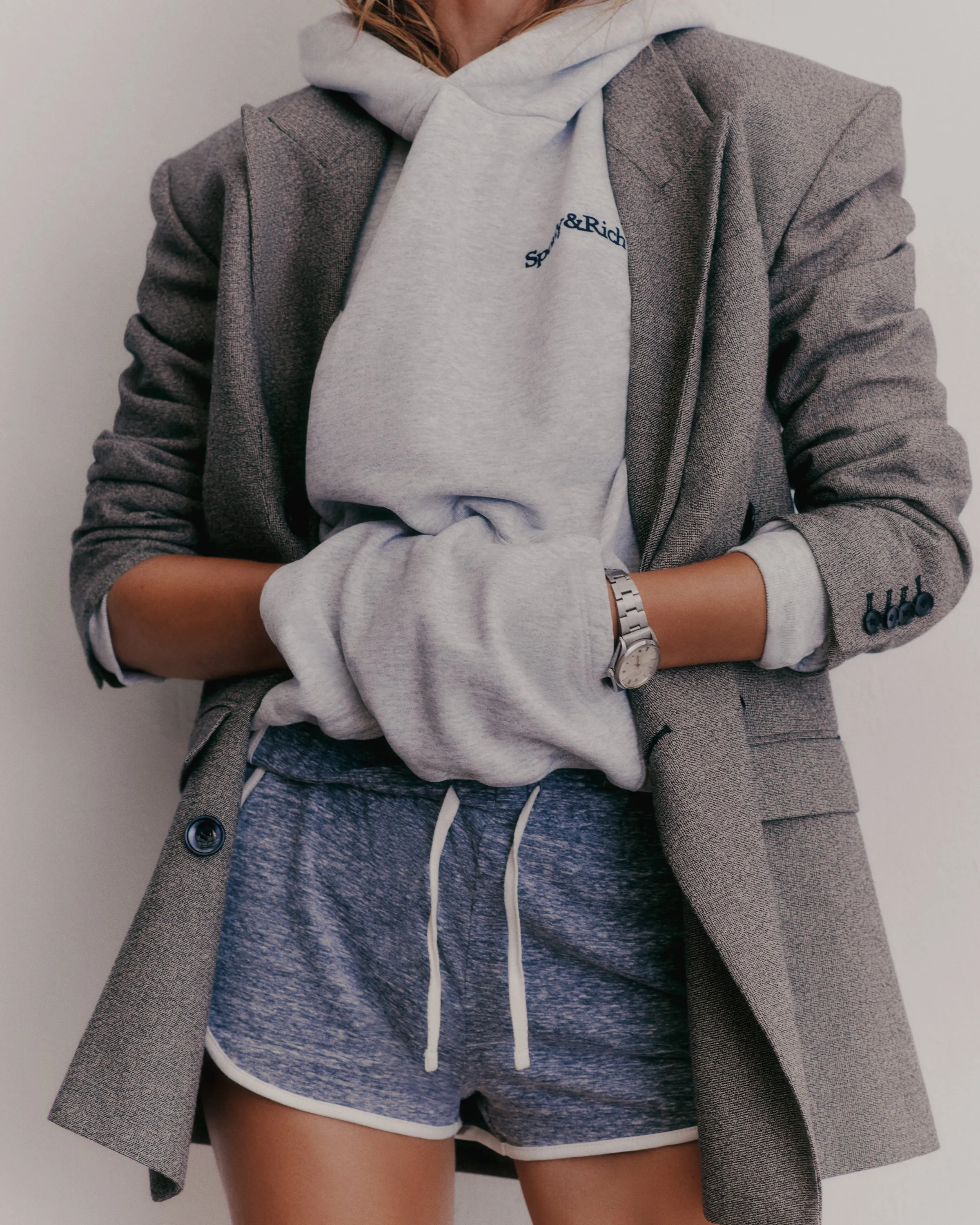 Serif Logo Hoodie - Heather Gray/Navy sold by Sporty and Rich product image thumbnail 3