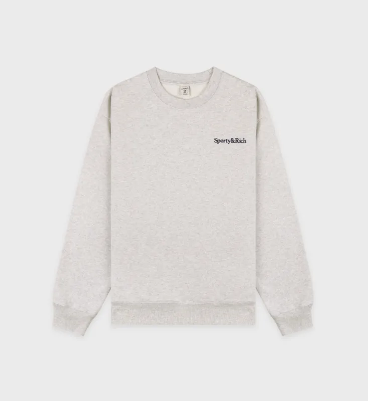 Serif Logo Crewneck - Heather Gray/Navy sold by Sporty and Rich