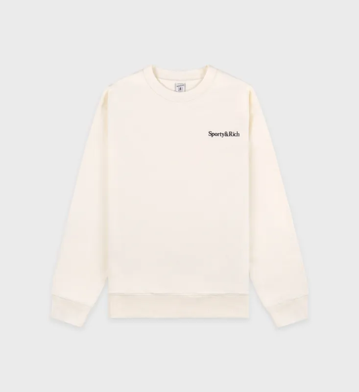 Serif Logo Crewneck - Cream/Navy sold by Sporty and Rich