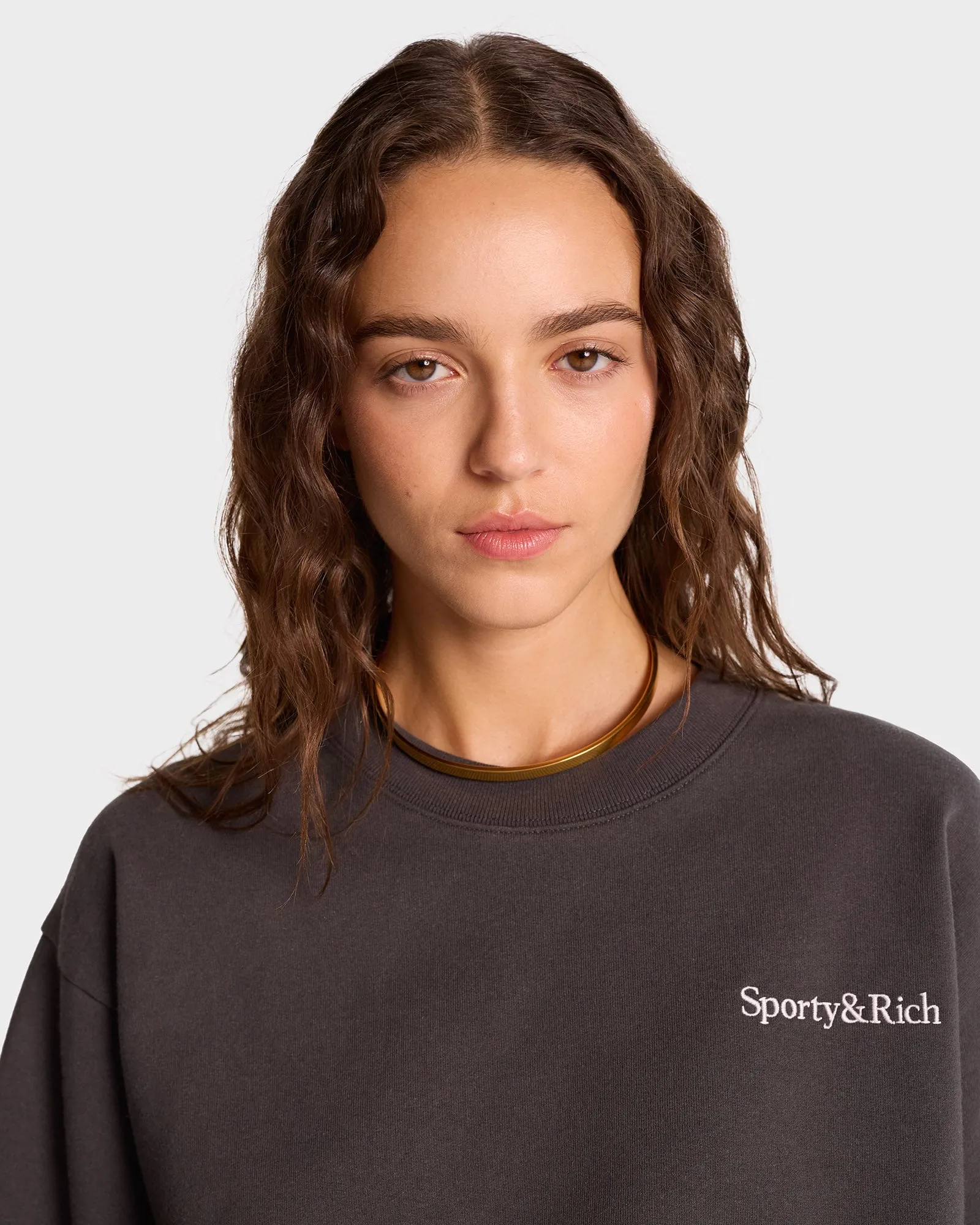 Serif Logo Crewneck - Faded Black/White sold by Sporty and Rich product image thumbnail 4