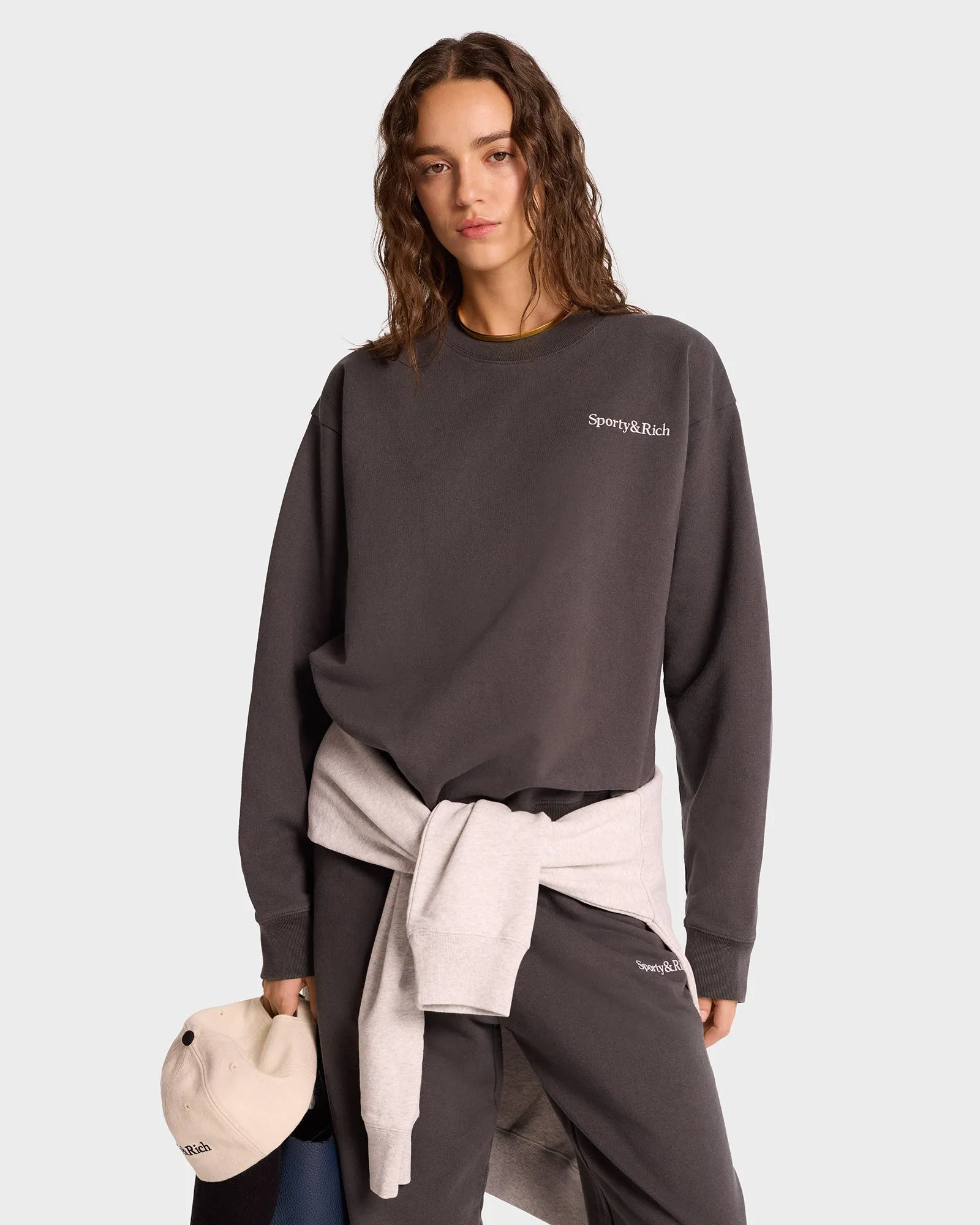 Serif Logo Crewneck - Faded Black/White sold by Sporty and Rich product image thumbnail 3