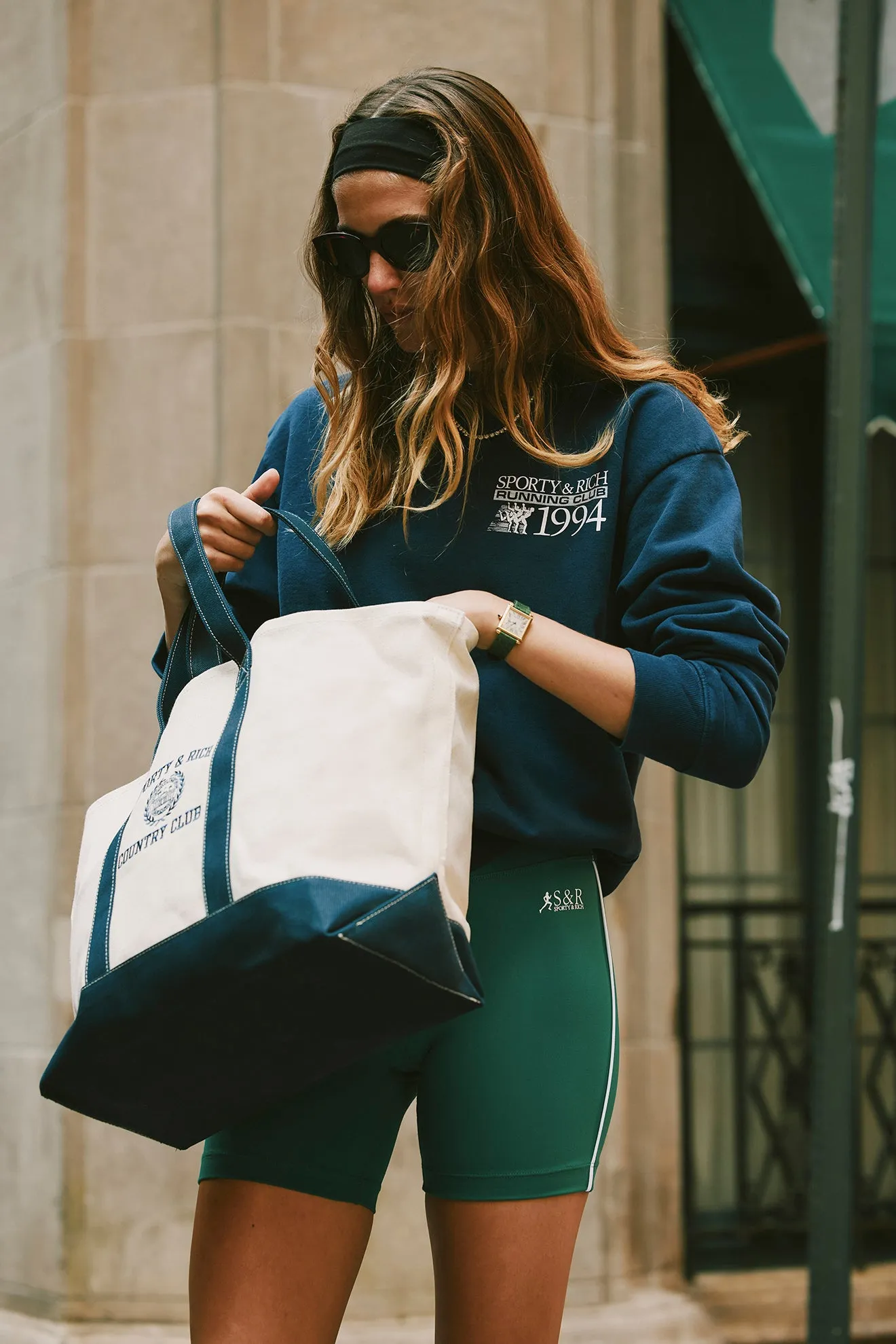 Varsity Crest Tote Bag - Natural/Navy sold by Sporty and Rich product image thumbnail 4