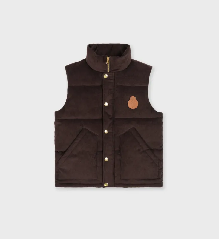 Crown Puffer Corduroy Vest - Chocolate sold by Sporty and Rich