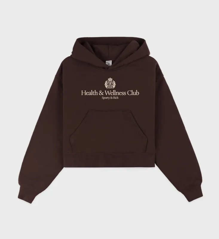 H&W Crest Cropped Hoodie - Chocolate/Cream sold by Sporty and Rich