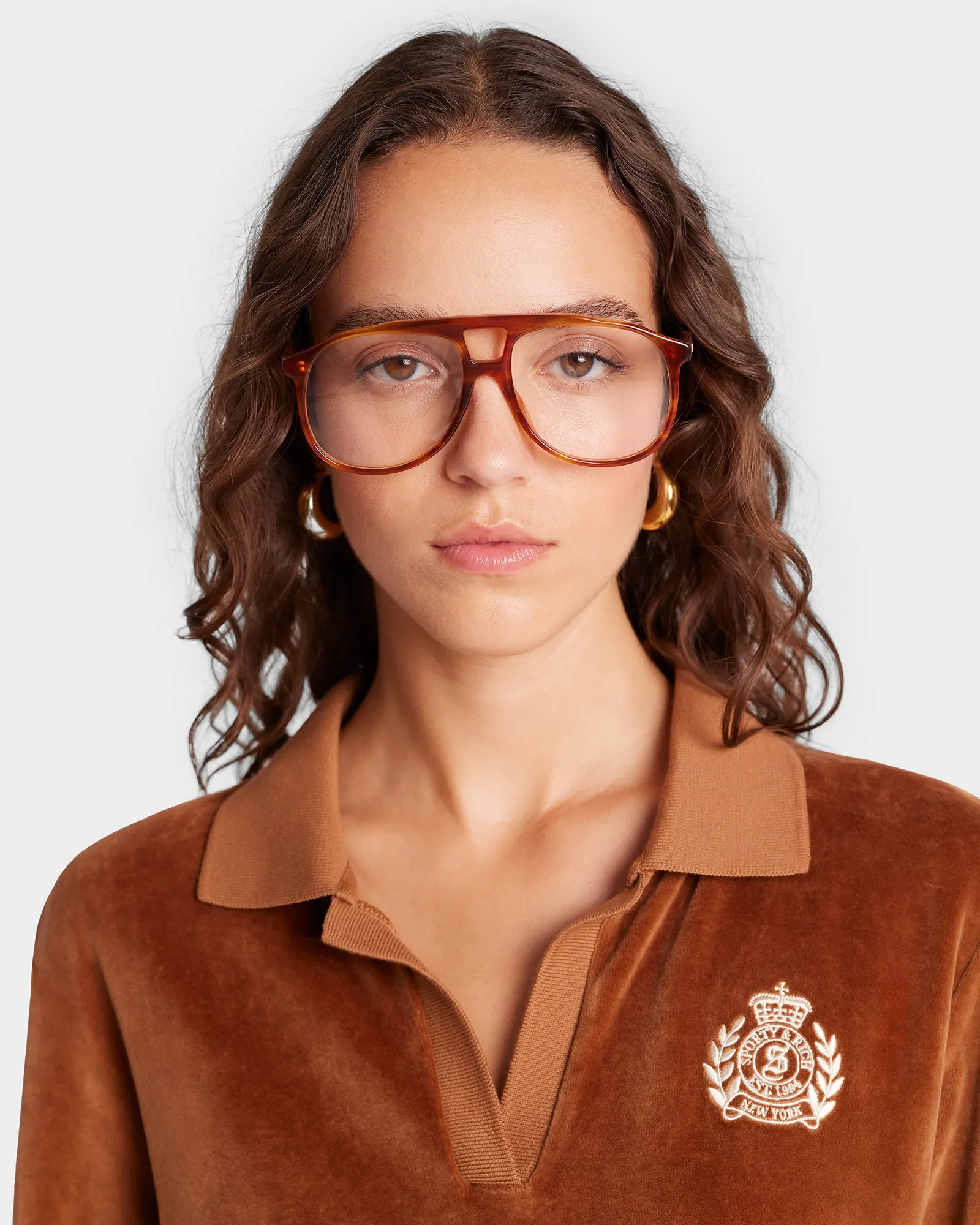 NY Crest Longsleeve Velour Polo - Tobacco/Cream sold by Sporty and Rich product image thumbnail 4