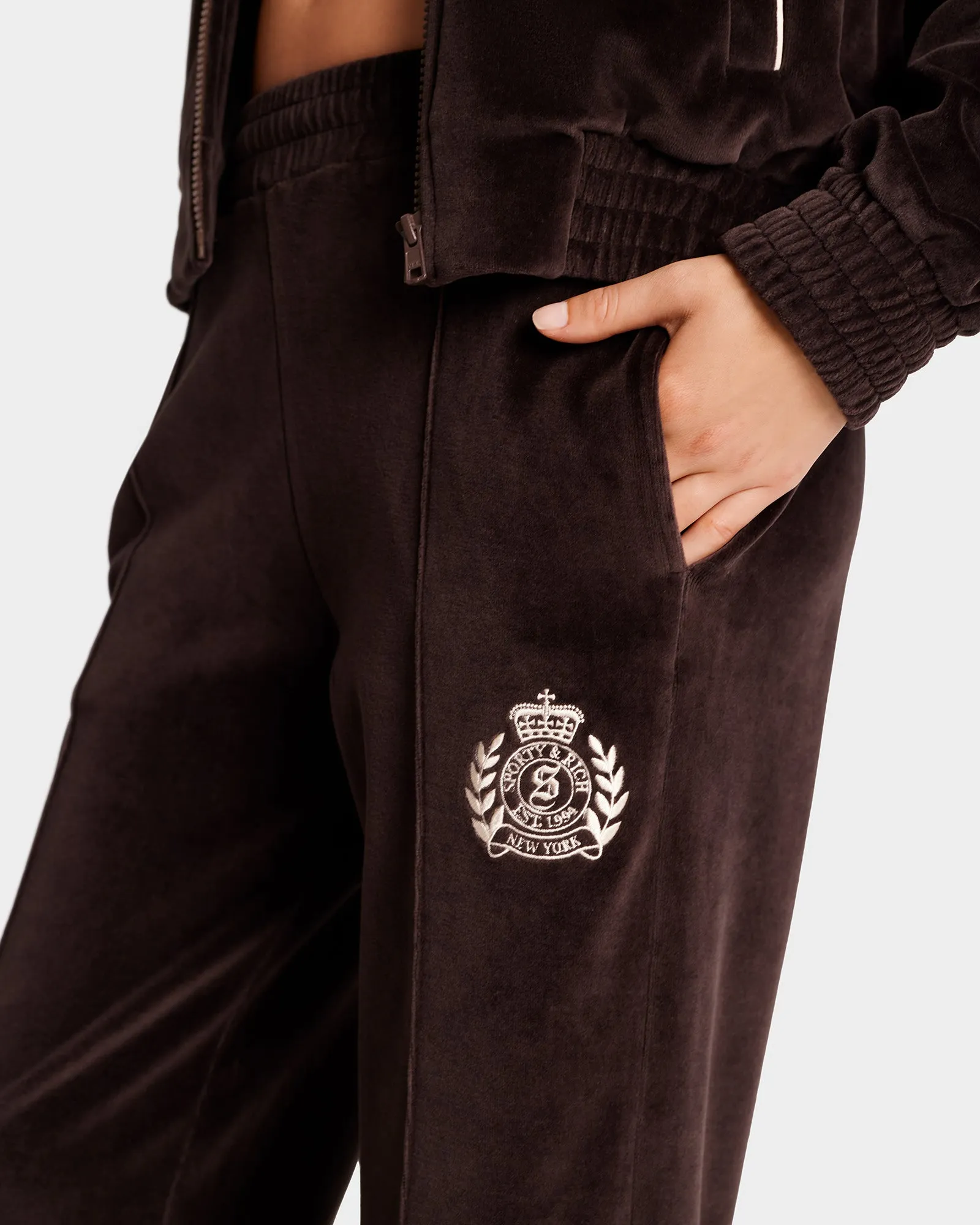 NY Crest Velour Track Pant - Chocolate/Cream sold by Sporty and Rich product image thumbnail 3