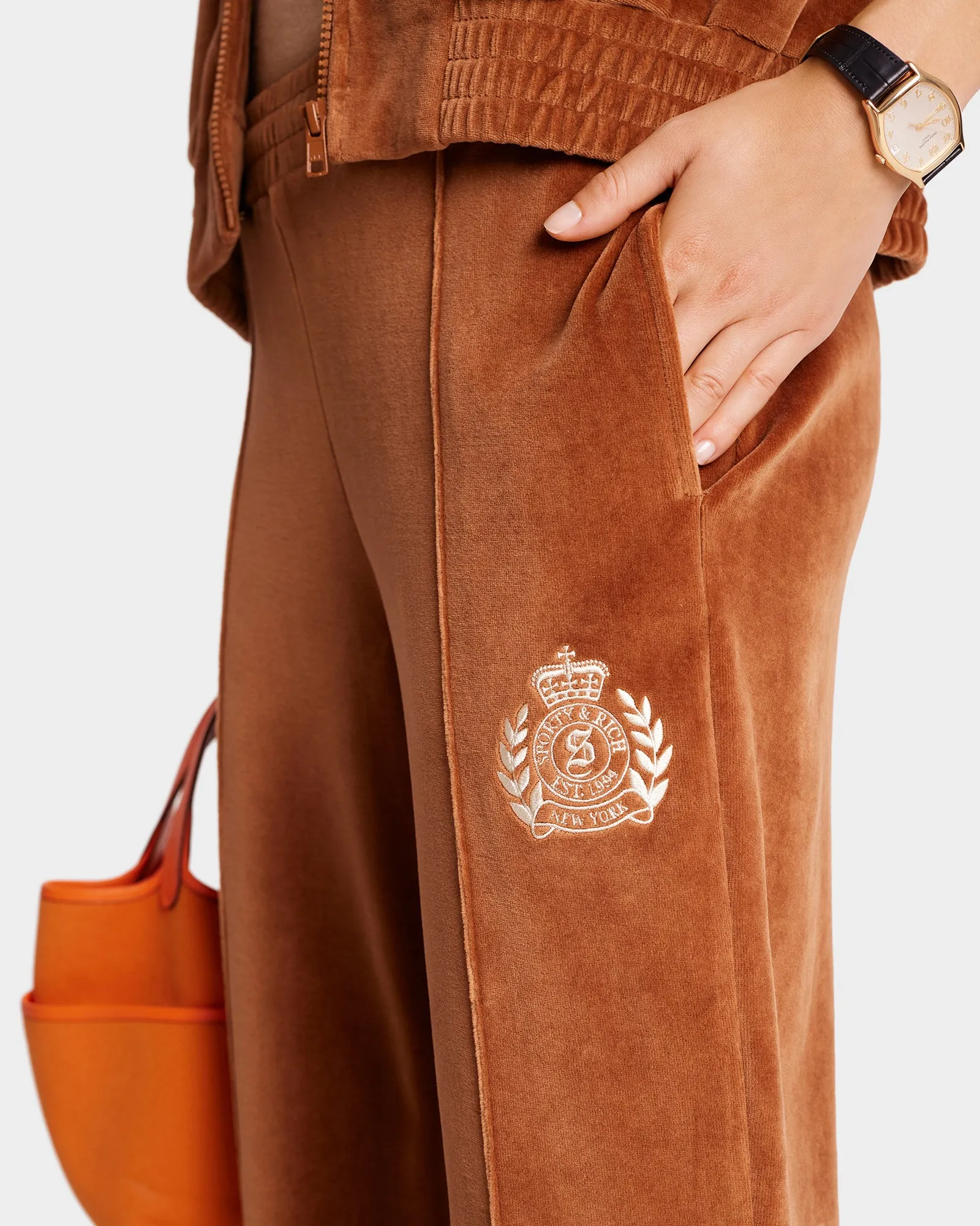 NY Crest Velour Track Pant - Tobacco/Cream sold by Sporty and Rich product image thumbnail 4