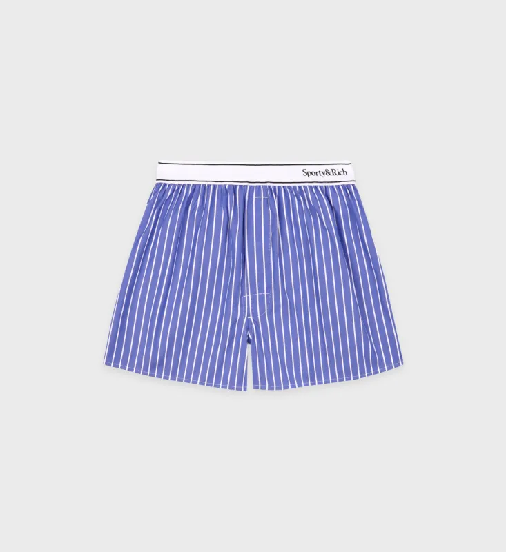 Serif Logo Boxer Short - Blue Striped sold by Sporty and Rich