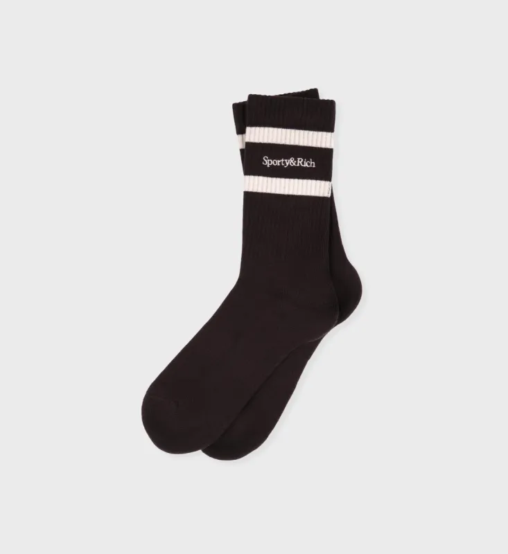 Serif Logo Socks - Chocolate/Cream sold by Sporty and Rich