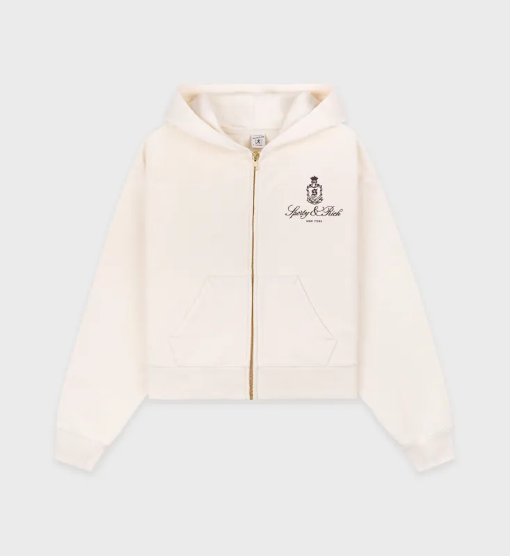 Vendome Cropped Zip Hoodie - Cream/Chocolate sold by Sporty and Rich