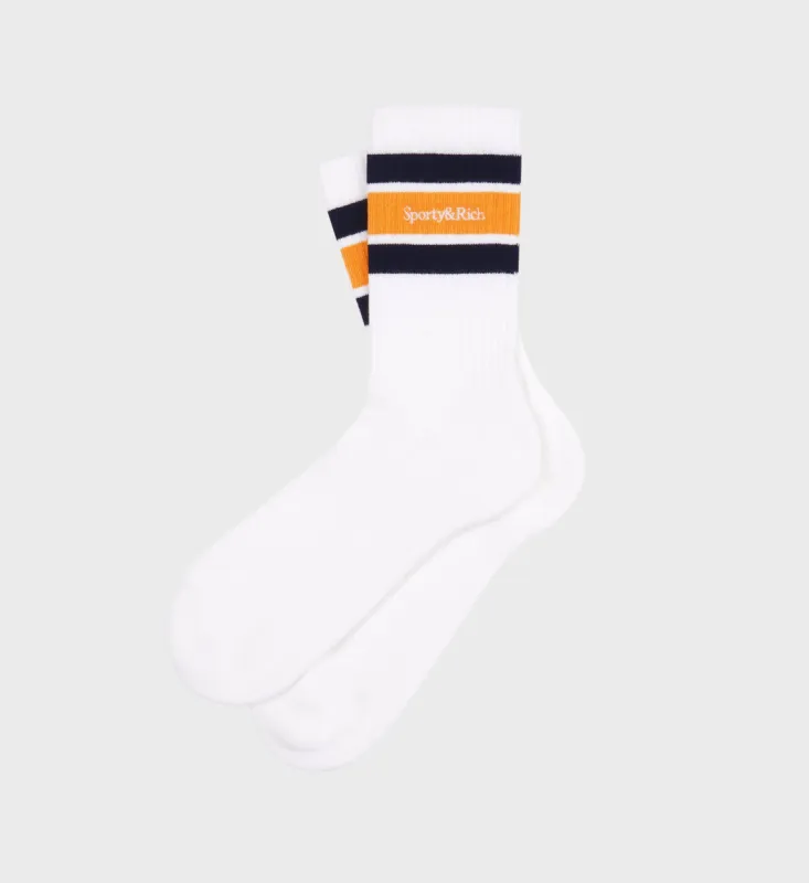 Serif Logo Socks - White/Gold sold by Sporty and Rich