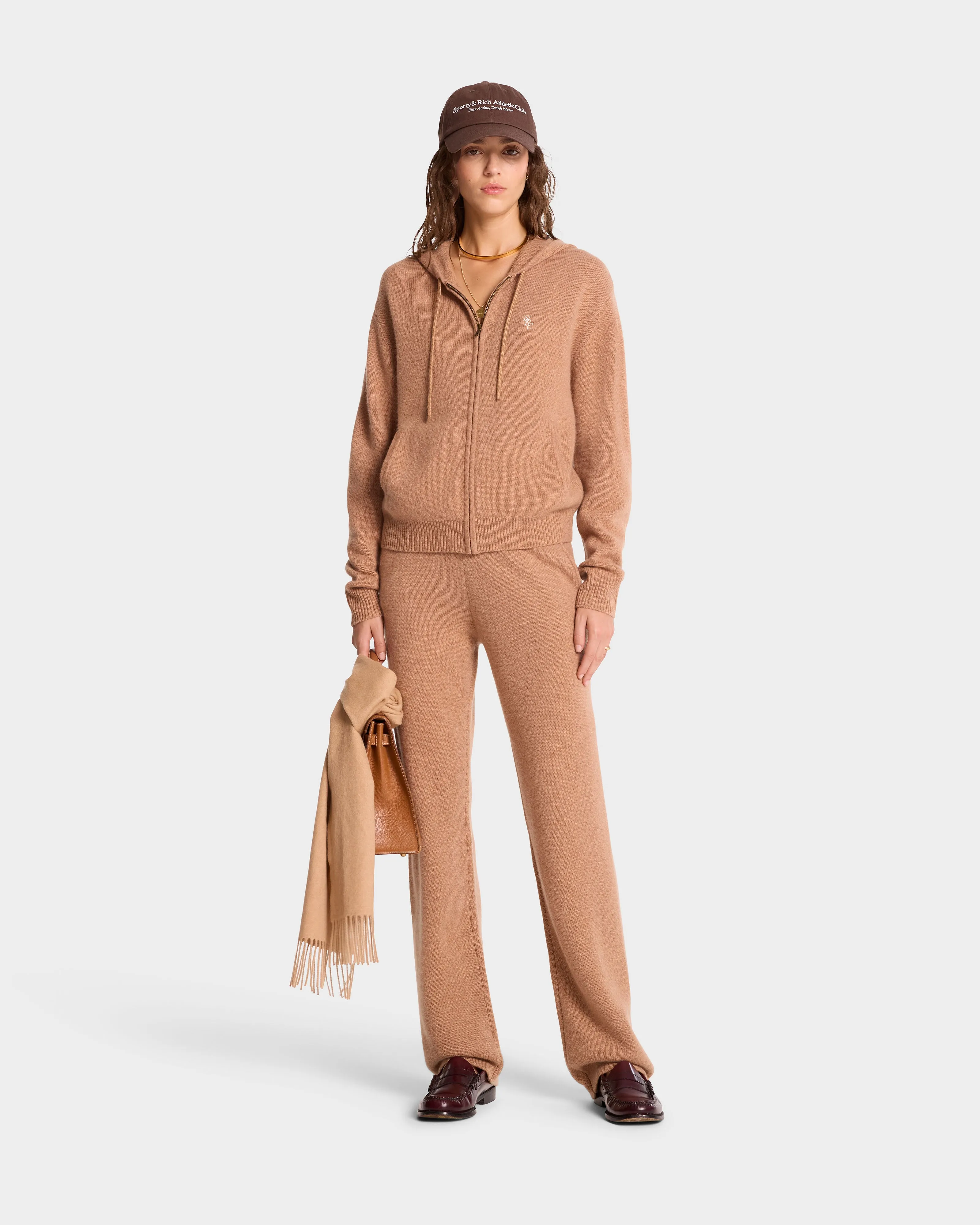 SRC Cashmere Zip Hoodie - Camel/White sold by Sporty and Rich product image thumbnail 3