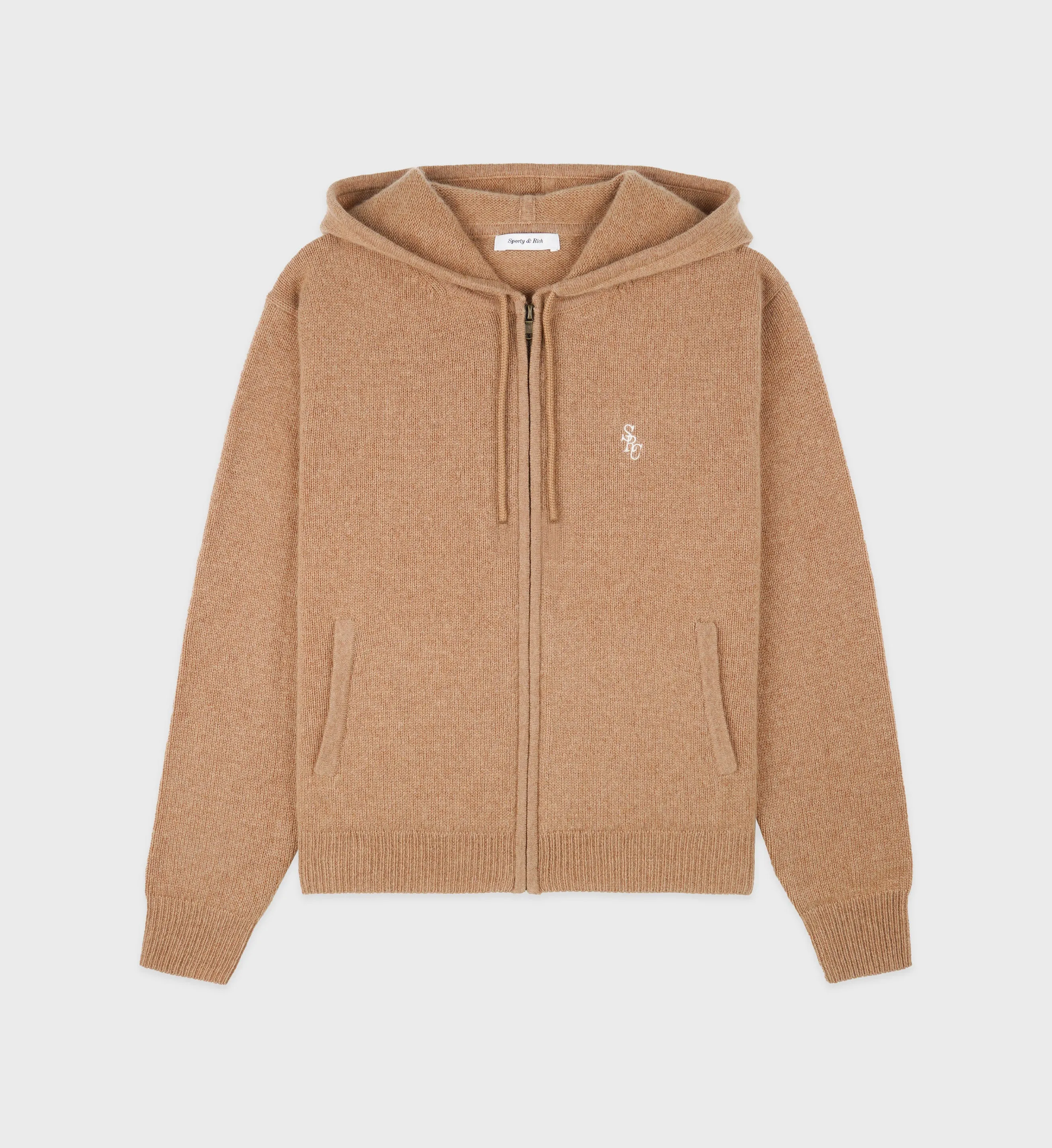 SRC Cashmere Zip Hoodie - Camel/White sold by Sporty and Rich