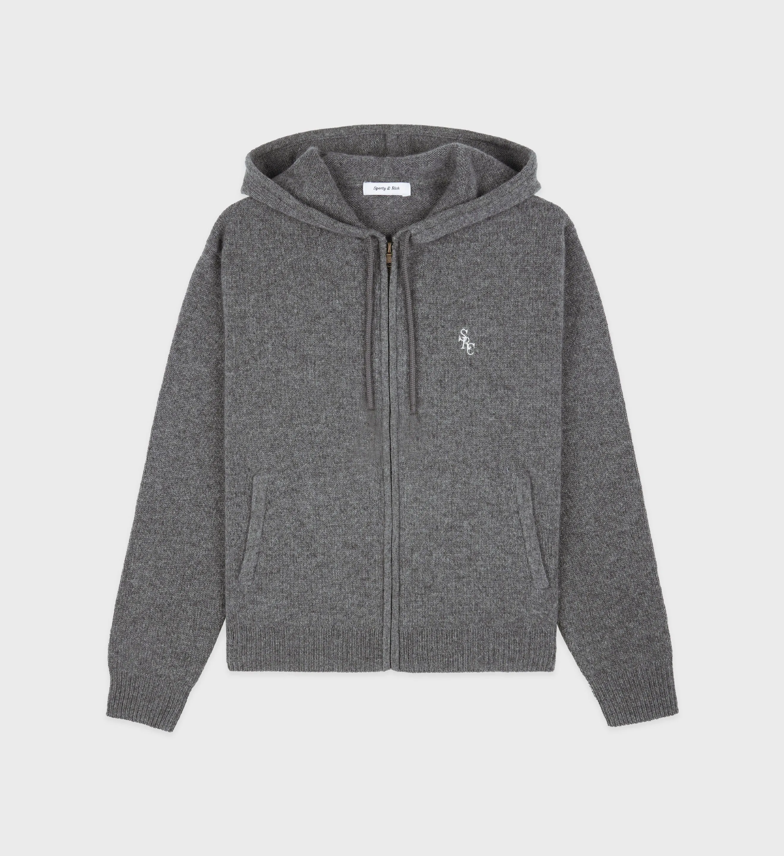 SRC Cashmere Zip Hoodie - Gray/White sold by Sporty and Rich