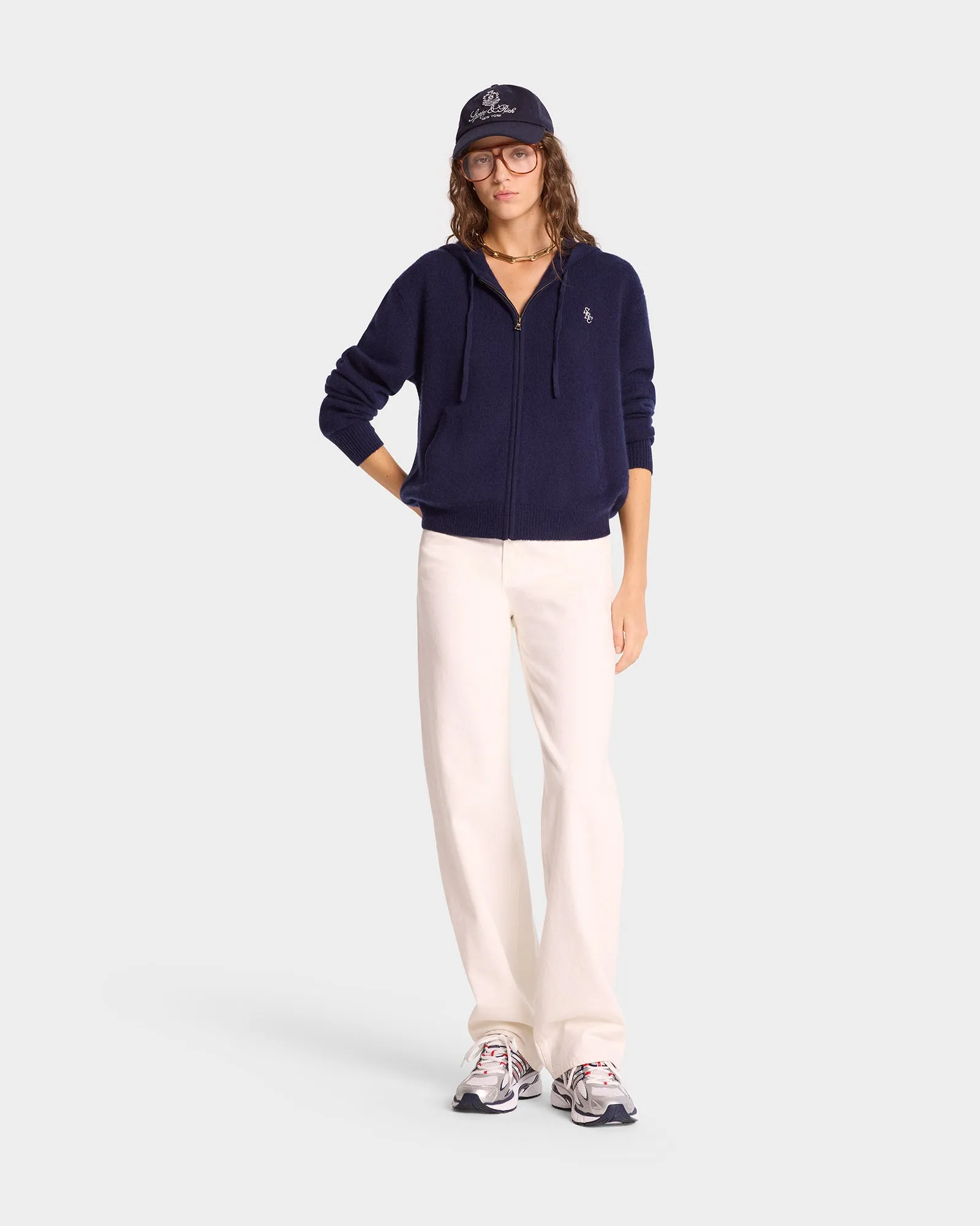 SRC Cashmere Zip Hoodie - Navy/White sold by Sporty and Rich product image thumbnail 2
