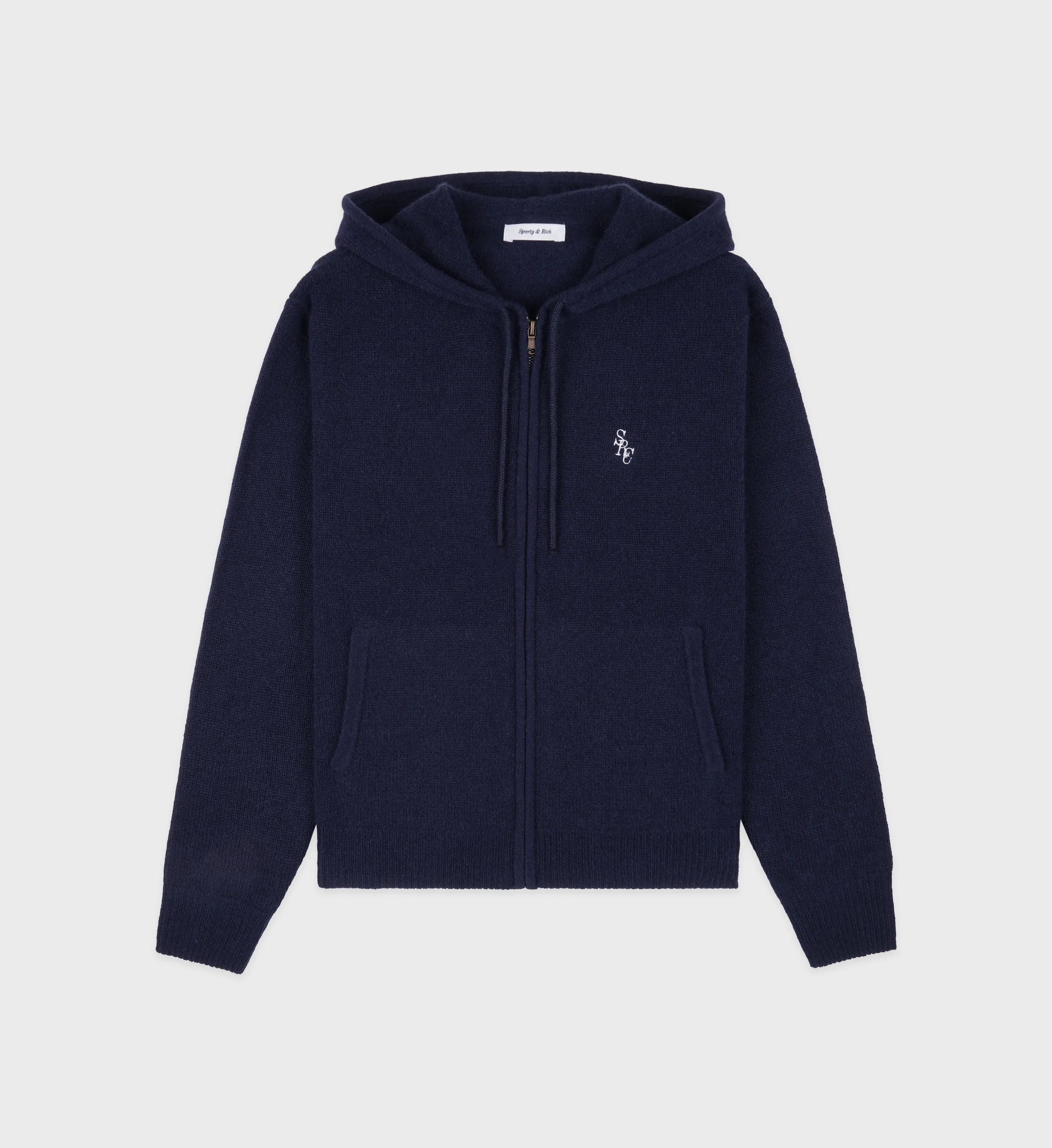 SRC Cashmere Zip Hoodie - Navy/White sold by Sporty and Rich