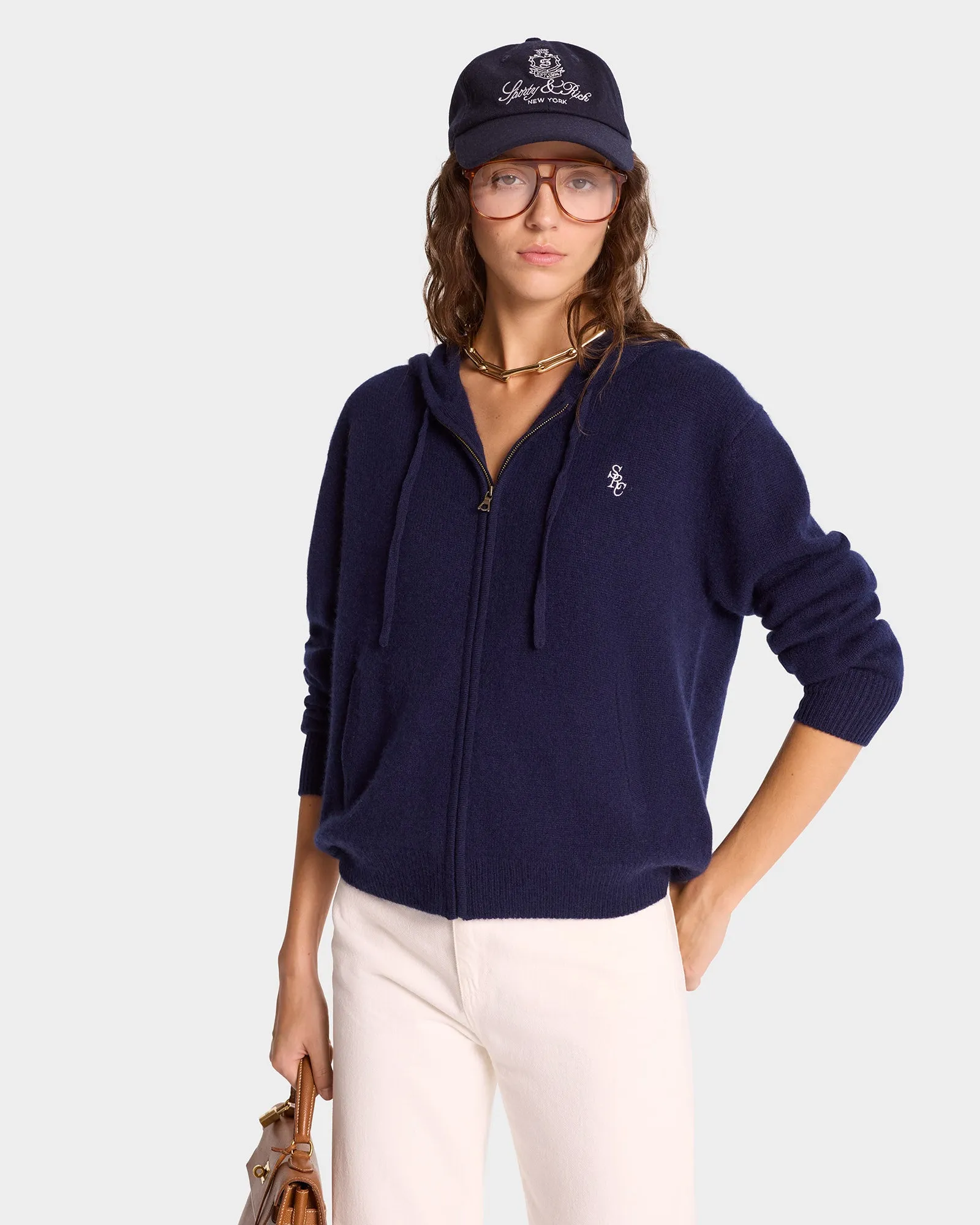 SRC Cashmere Zip Hoodie - Navy/White sold by Sporty and Rich product image thumbnail 3