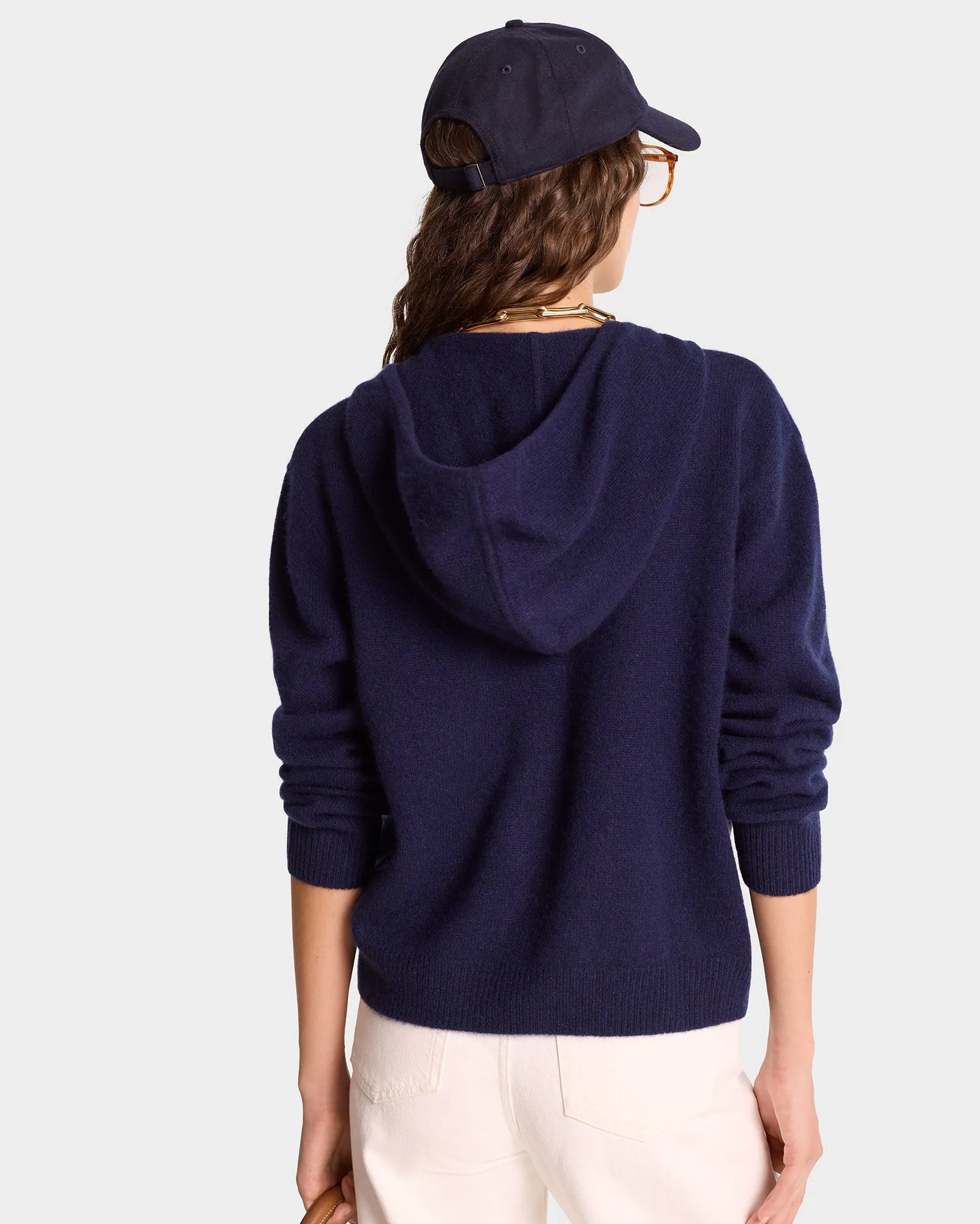 SRC Cashmere Zip Hoodie - Navy/White sold by Sporty and Rich product image thumbnail 4