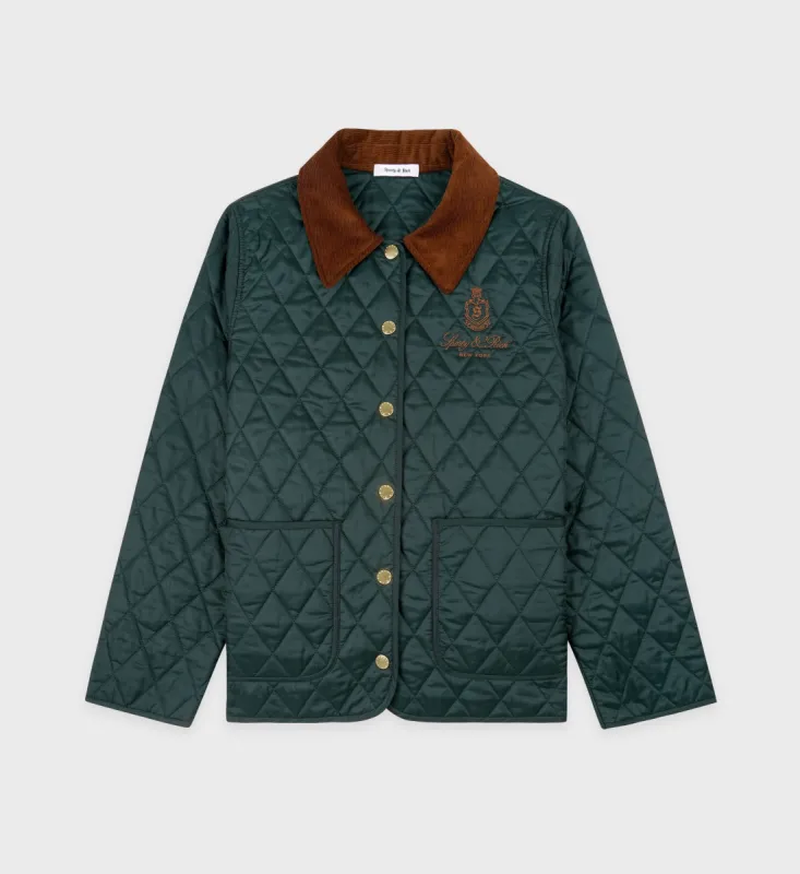 Vendome Nylon Quilted Jacket - Forest/Tan sold by Sporty and Rich