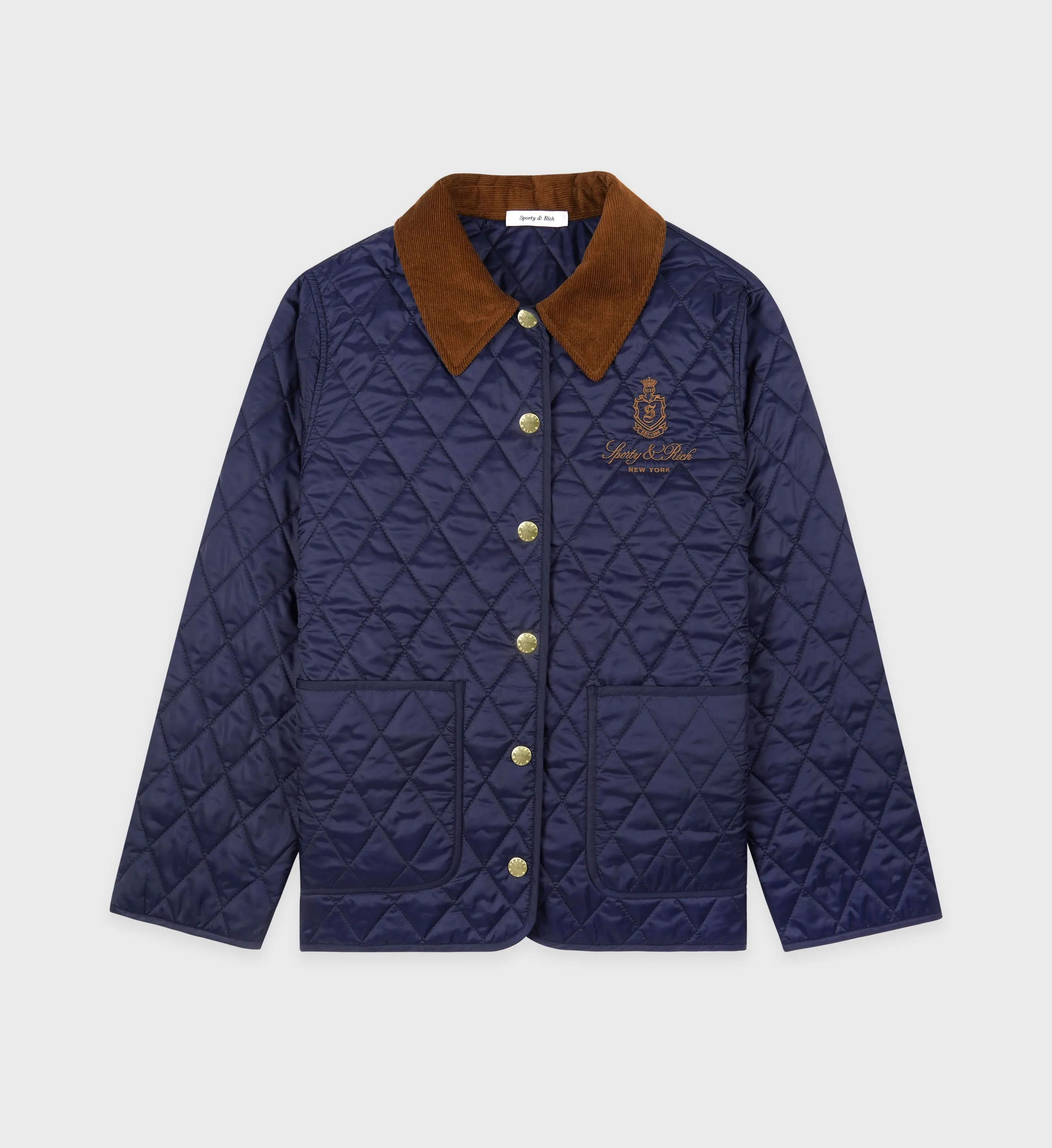 Vendome Nylon Quilted Jacket - Navy/Tan sold by Sporty and Rich