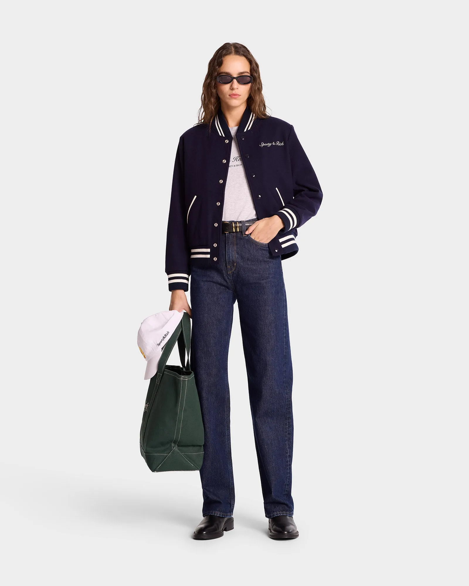 Syracuse Wool Varsity Jacket - Navy sold by Sporty and Rich product image thumbnail 2