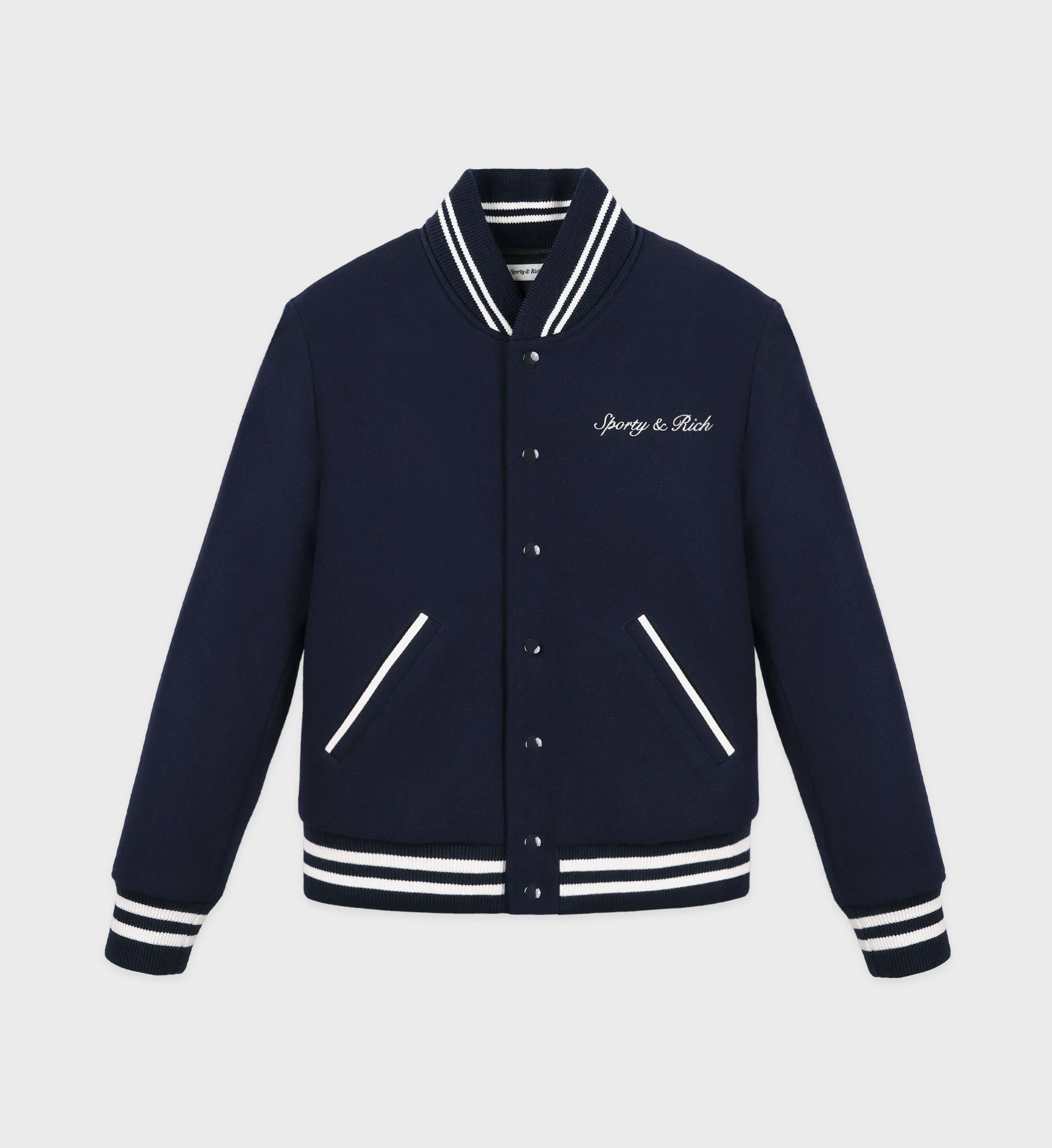 Syracuse Wool Varsity Jacket - Navy sold by Sporty and Rich