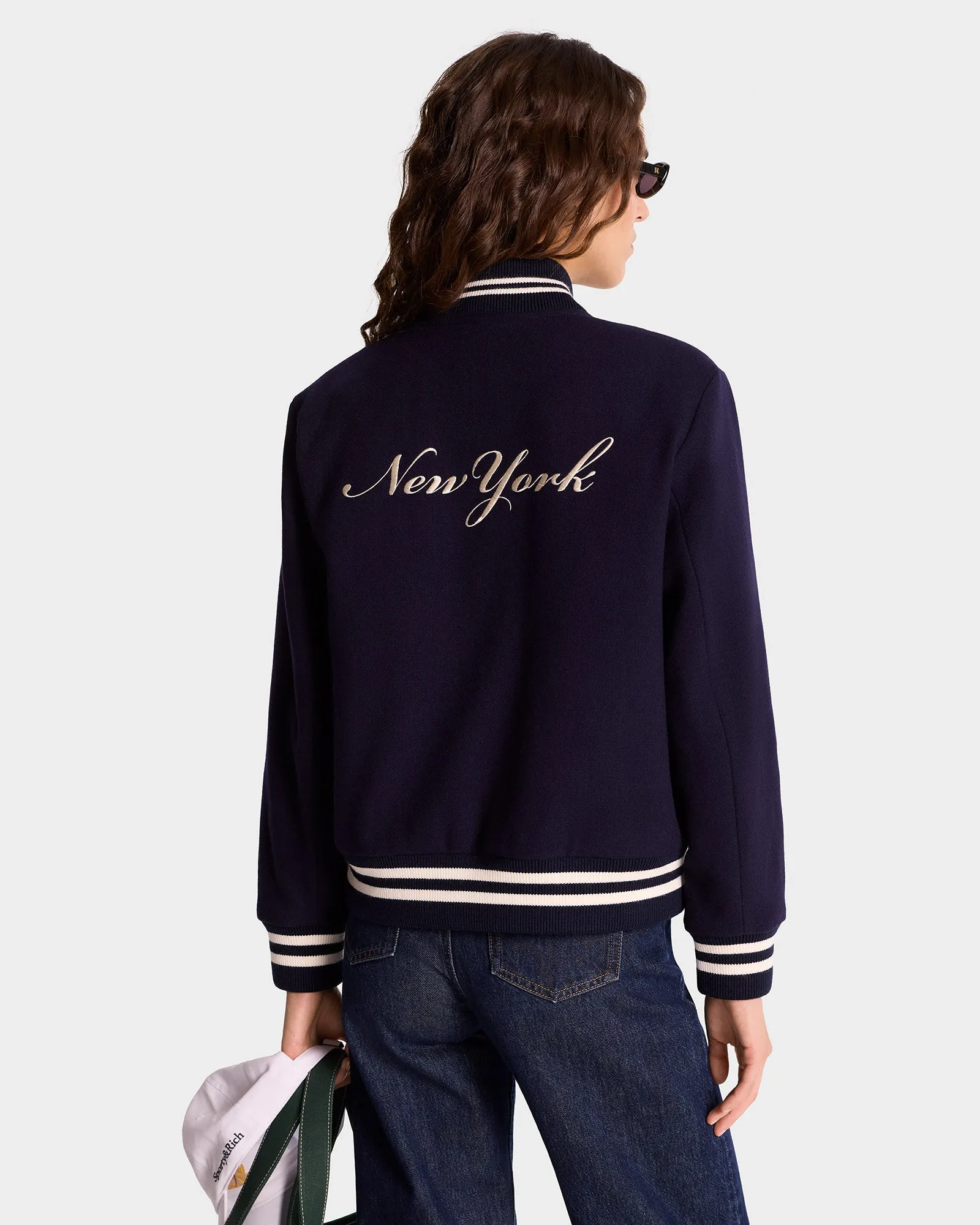 Syracuse Wool Varsity Jacket - Navy sold by Sporty and Rich product image thumbnail 4