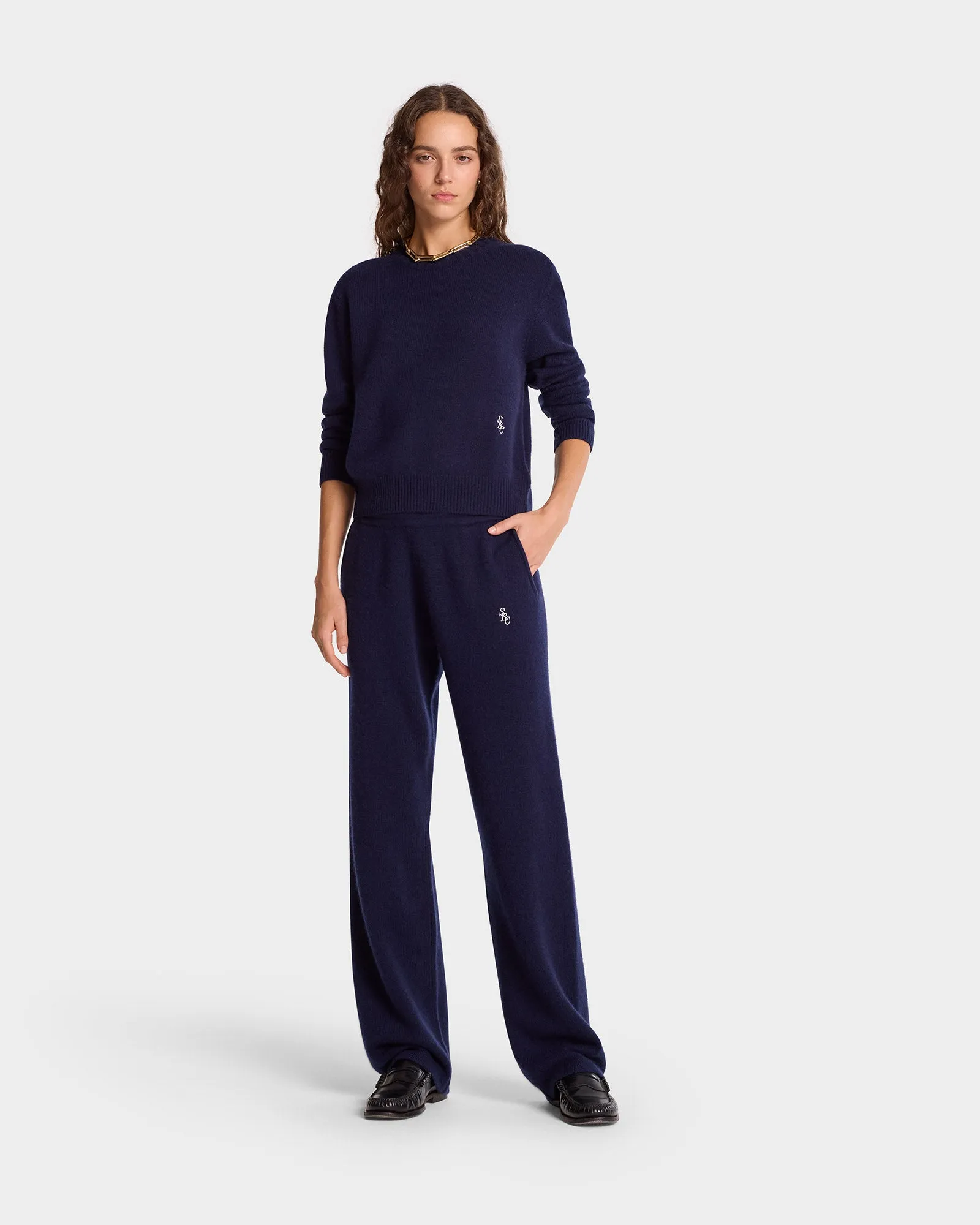 SRC Cashmere Trousers - Navy/White sold by Sporty and Rich product image thumbnail 2