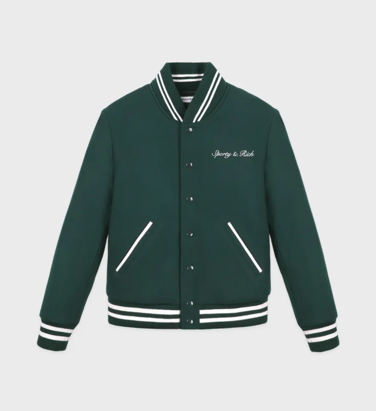 Syracuse Wool Varsity Jacket - Forest sold by Sporty and Rich