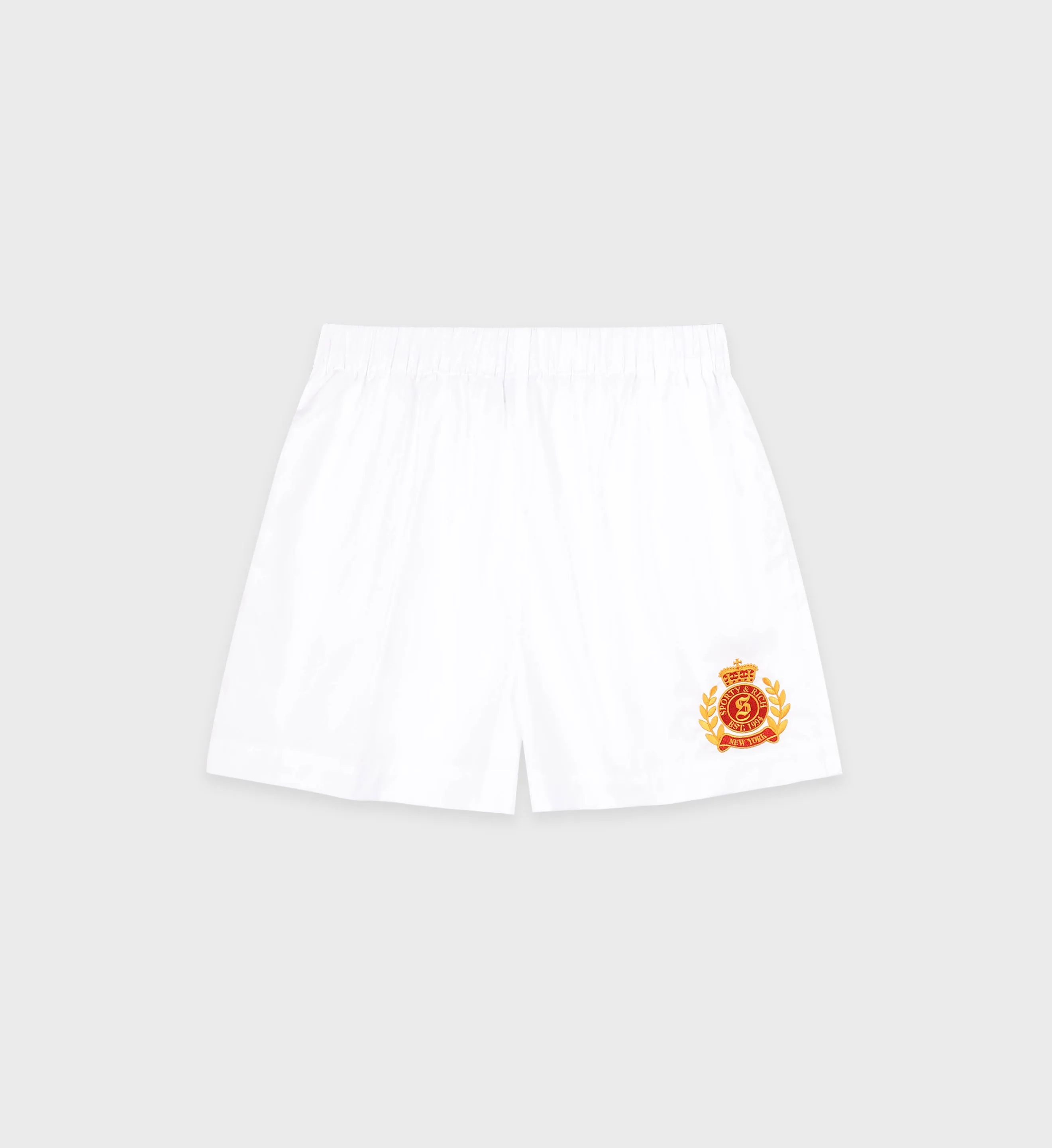 NY Crest Poplin Short - White/Gold sold by Sporty and Rich
