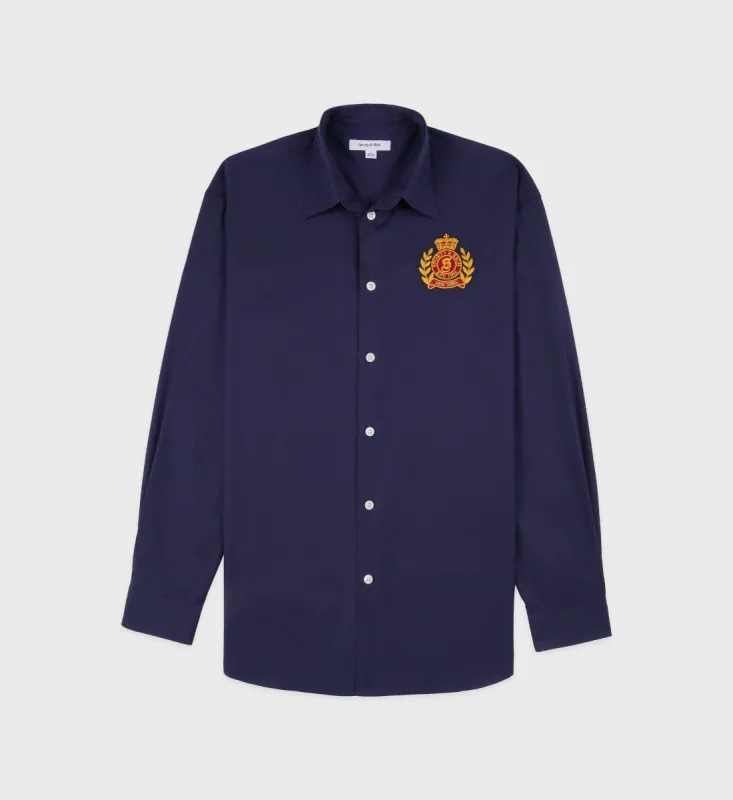 NY Crest Oversized Shirt - Navy/Gold sold by Sporty and Rich
