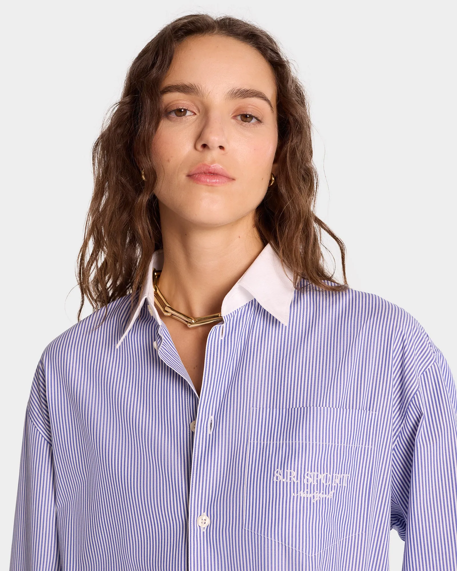 S.R. Sport Oversized Shirt - Blue Striped sold by Sporty and Rich product image thumbnail 4