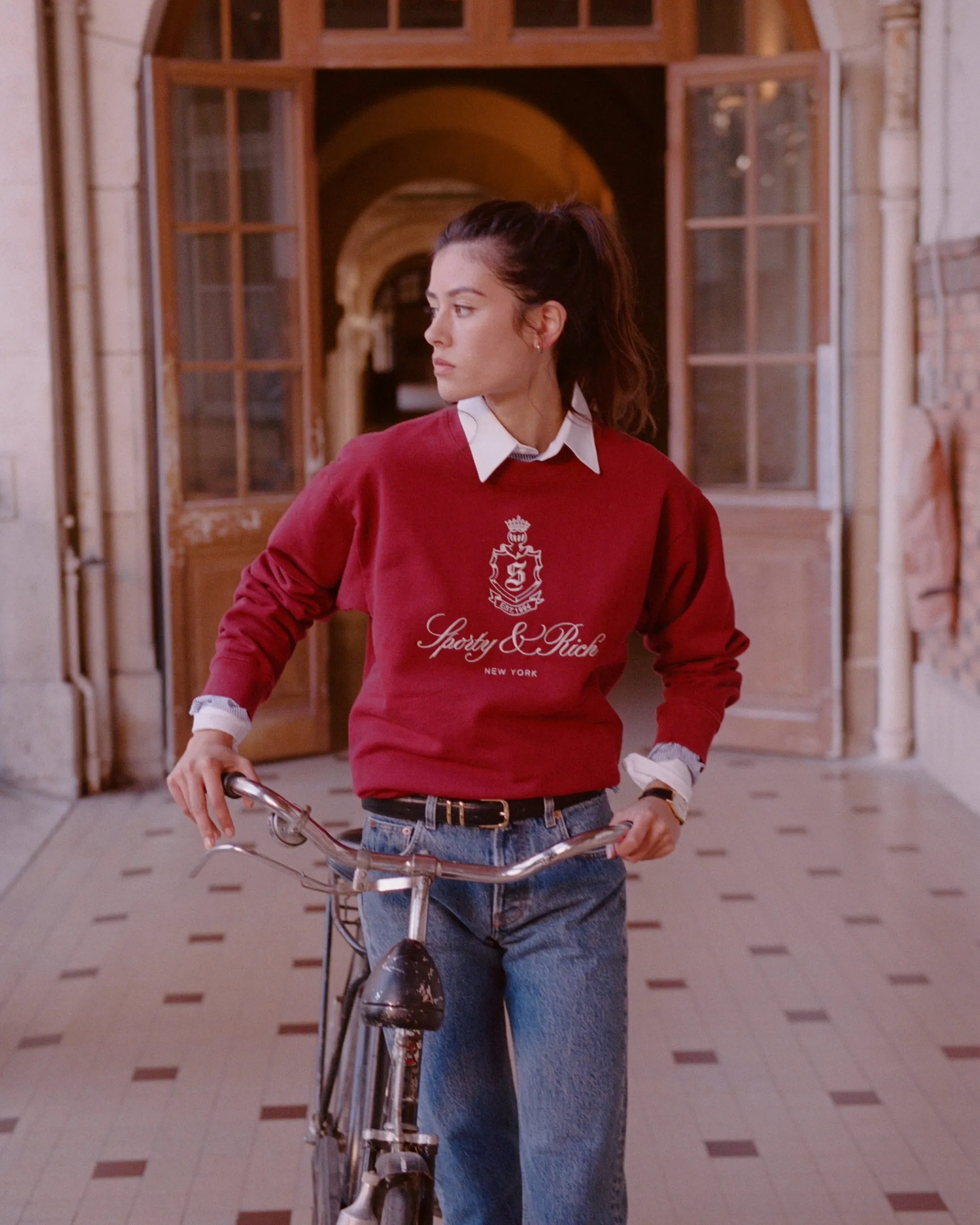 Vendome Crewneck - Merlot/White sold by Sporty and Rich product image thumbnail 2