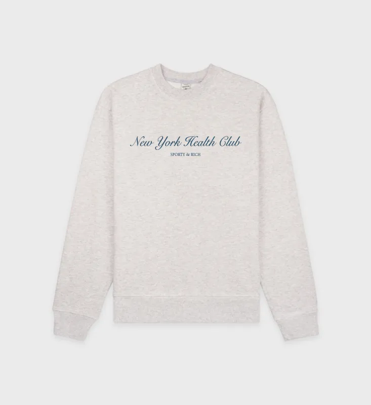 NY Health Club Crewneck - Heather Gray/Navy sold by Sporty and Rich