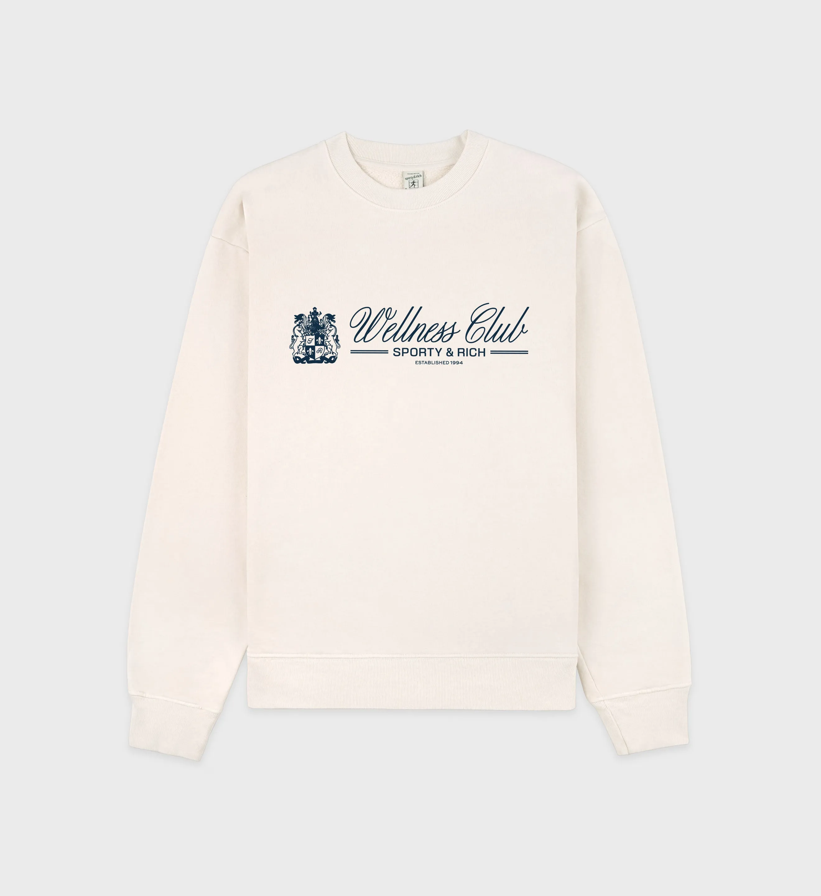 Unicorn Crest Crewneck - Cream/Navy sold by Sporty and Rich