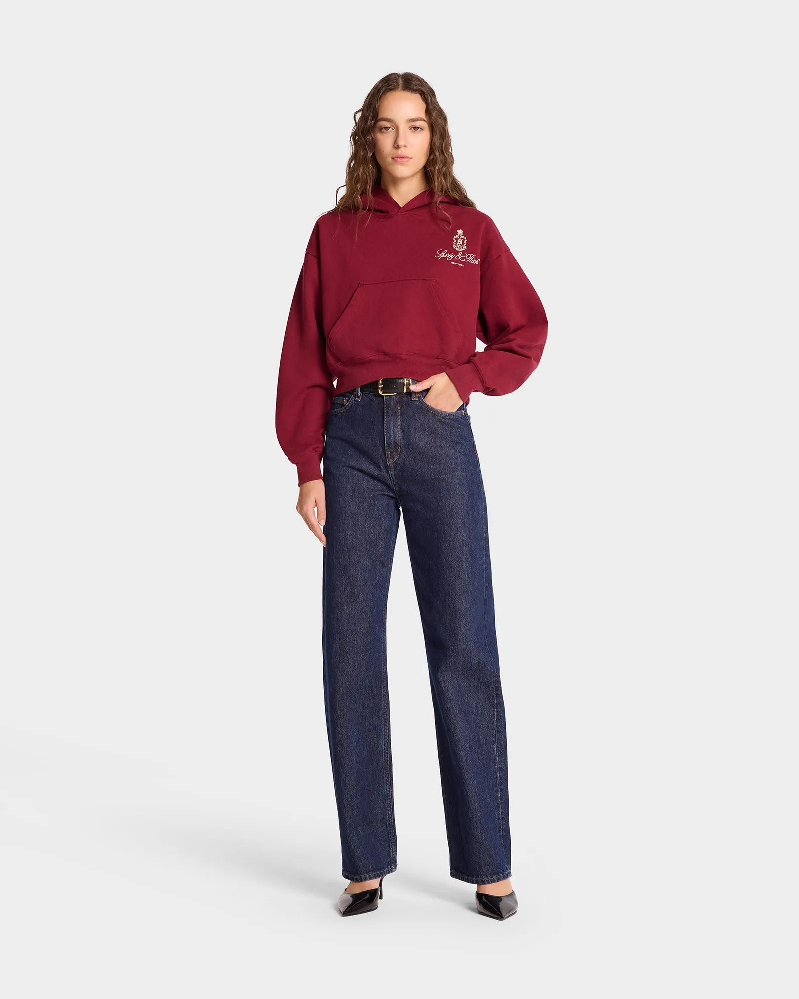 Vendome Cropped Hoodie - Merlot/White sold by Sporty and Rich product image thumbnail 2