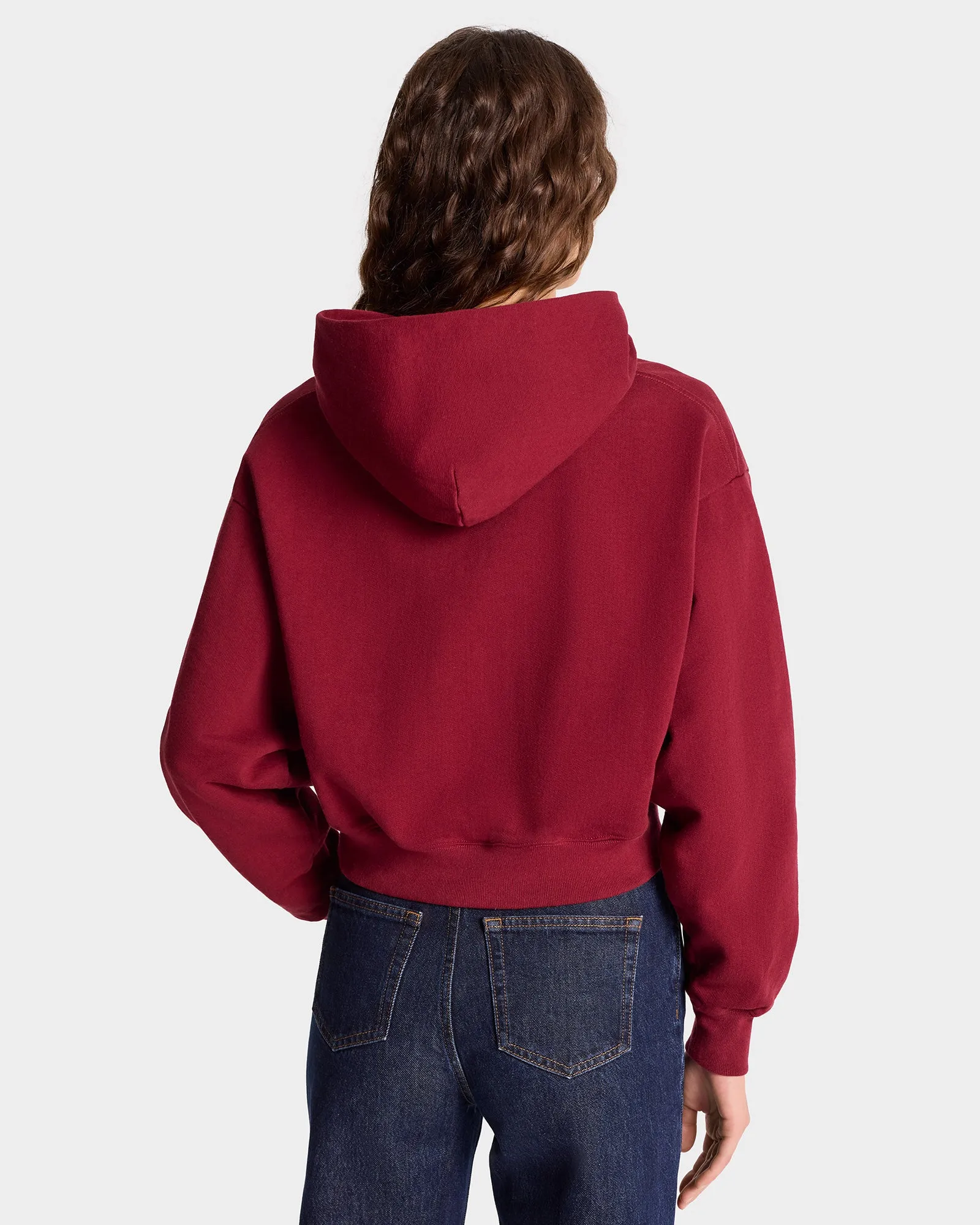 Vendome Cropped Hoodie - Merlot/White sold by Sporty and Rich product image thumbnail 4