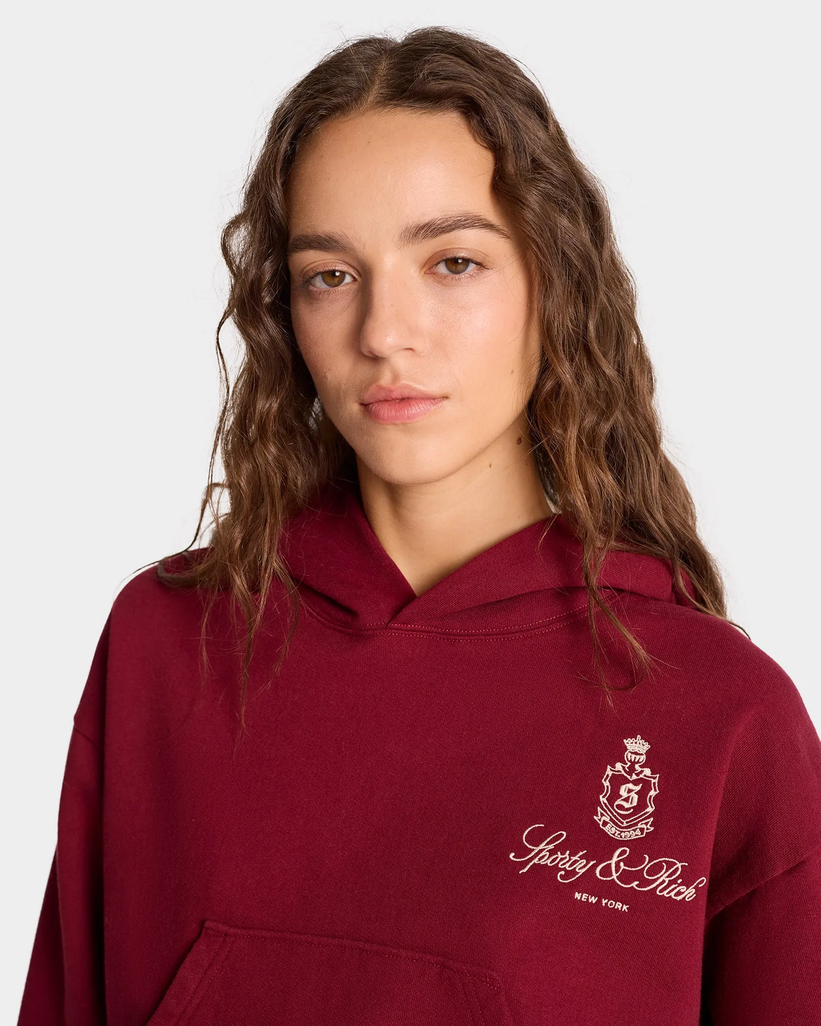 Vendome Cropped Hoodie - Merlot/White sold by Sporty and Rich product image thumbnail 3