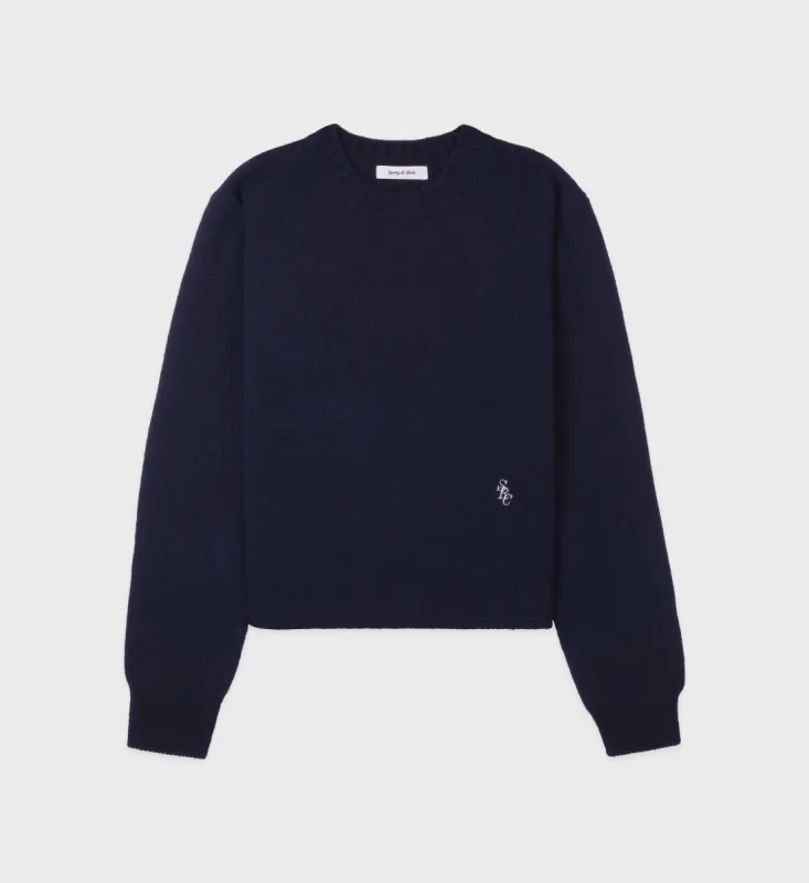 SRC Cashmere Crewneck - Navy/White sold by Sporty and Rich