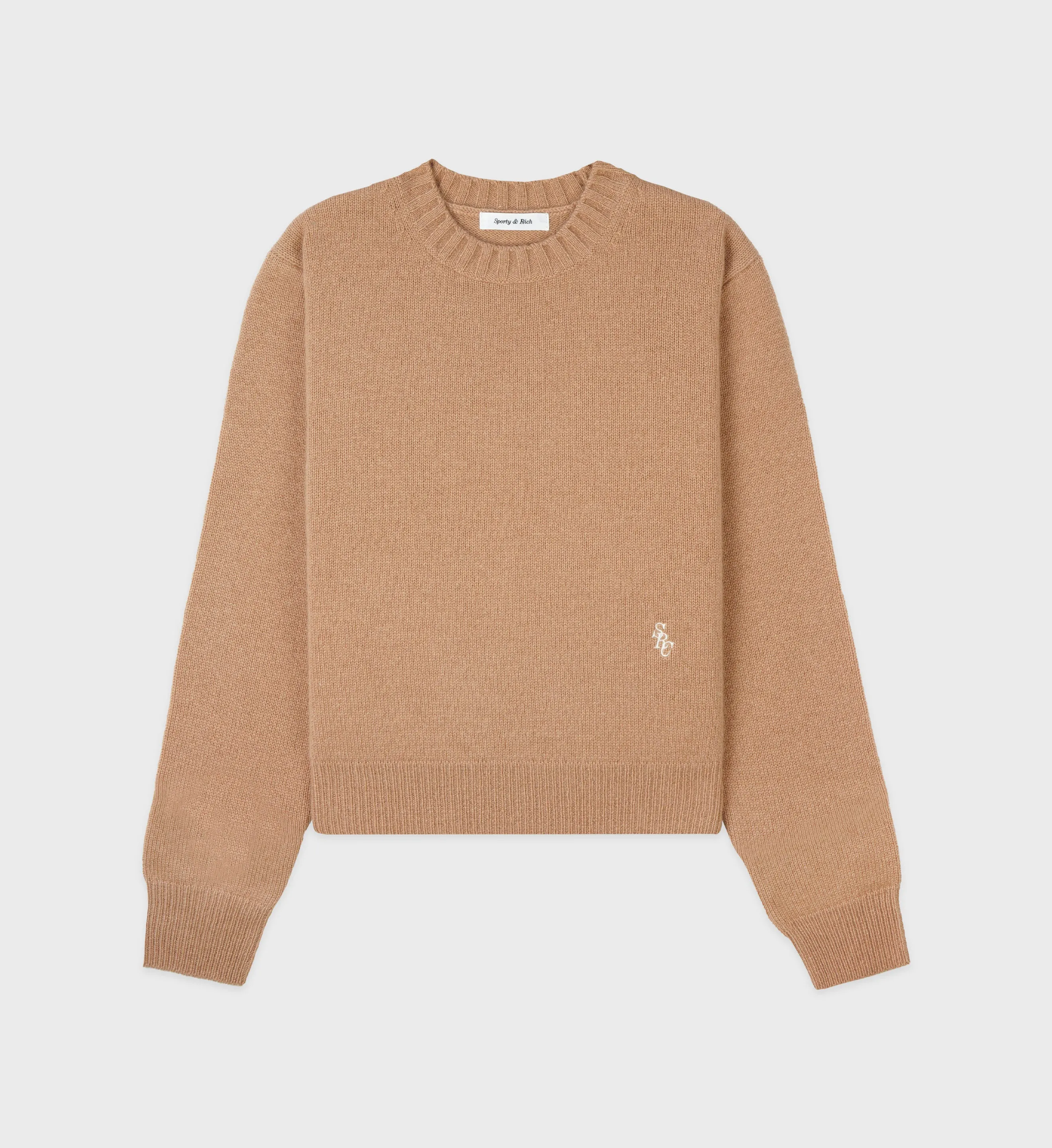 SRC Cashmere Crewneck - Camel/White sold by Sporty and Rich