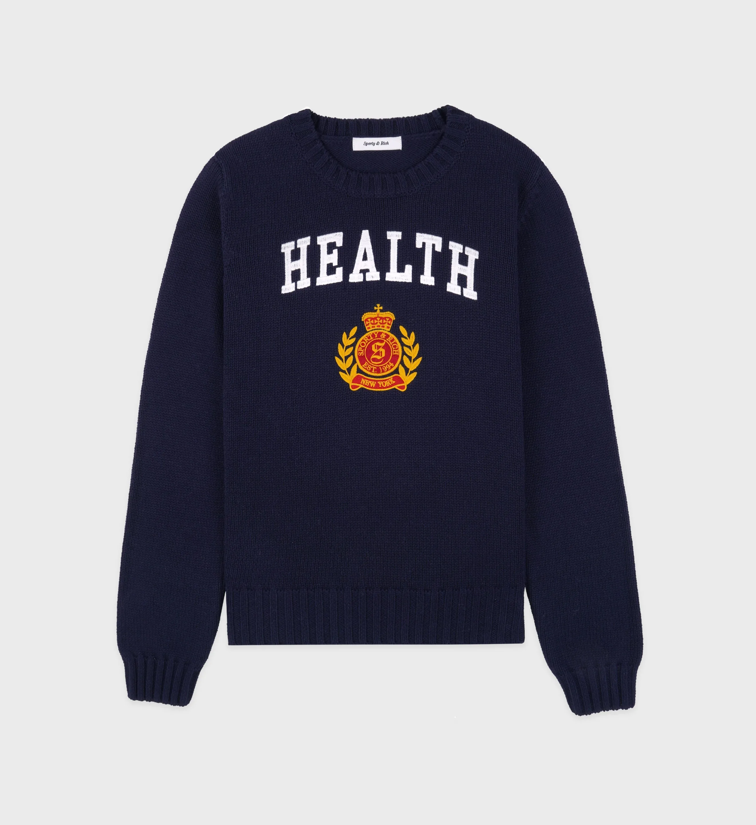 NY Health Crest Knitted Sweater - Navy/White/Gold sold by Sporty and Rich