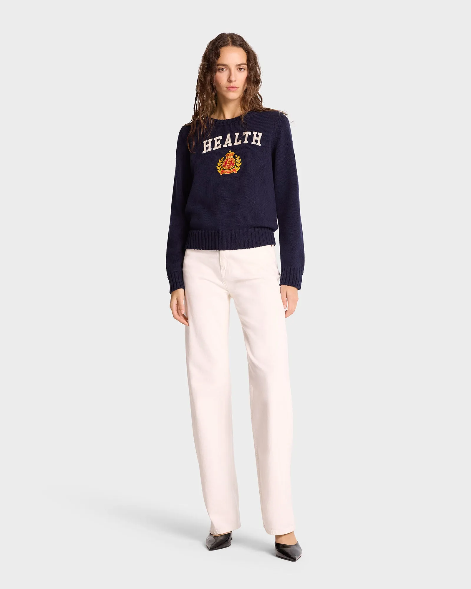 NY Health Crest Knitted Sweater - Navy/White/Gold sold by Sporty and Rich product image thumbnail 2