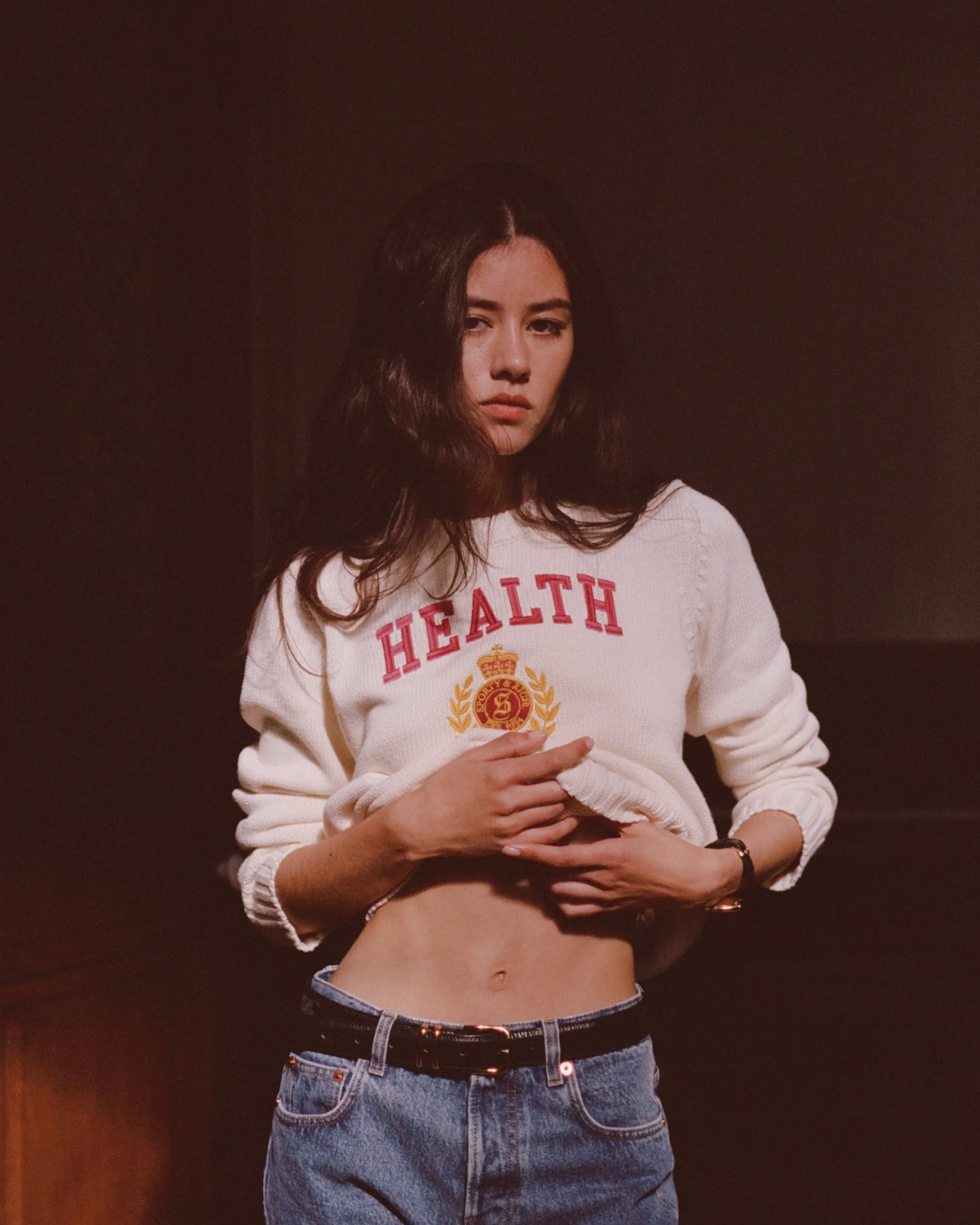 NY Health Crest Knitted Sweater - Cream/Merlot/Gold sold by Sporty and Rich product image thumbnail 3